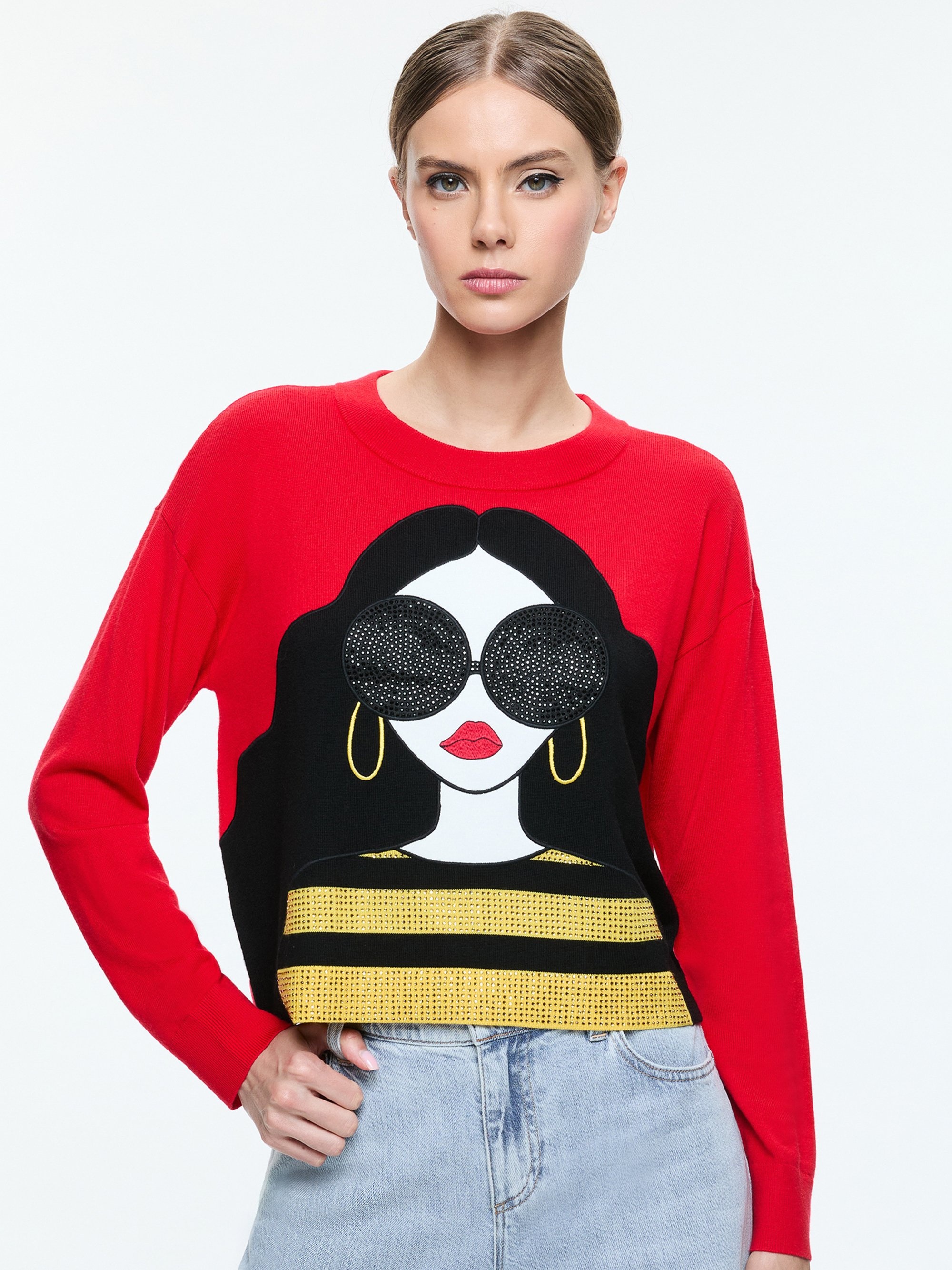 GLEESON APPLIQUE STACEFACE BOXY LONG SLEEVE PULLOVER - 2