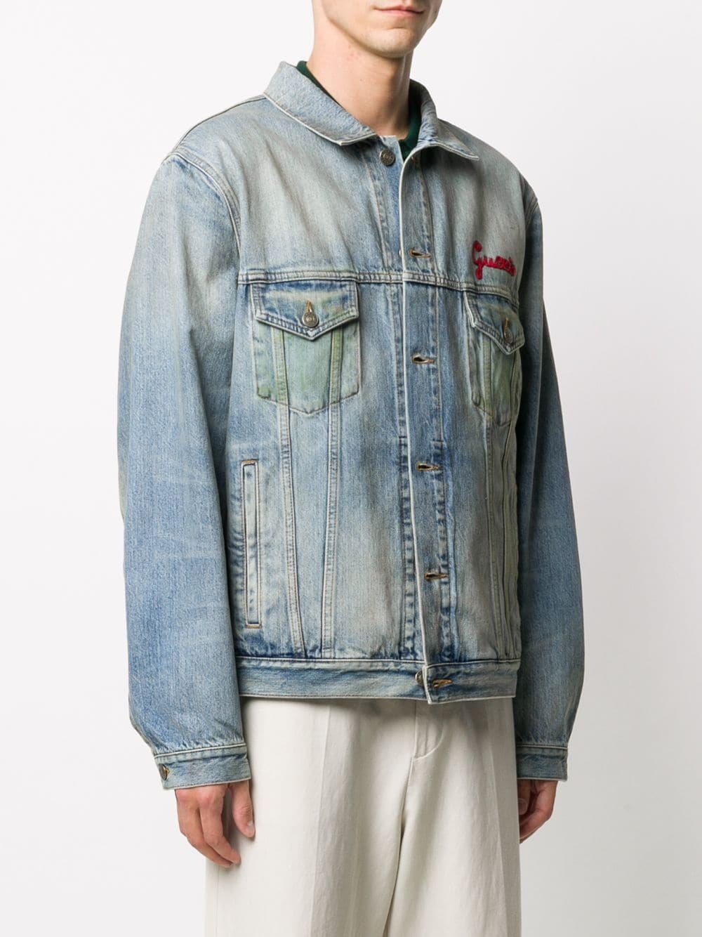 cat-embroidered denim jacket - 3