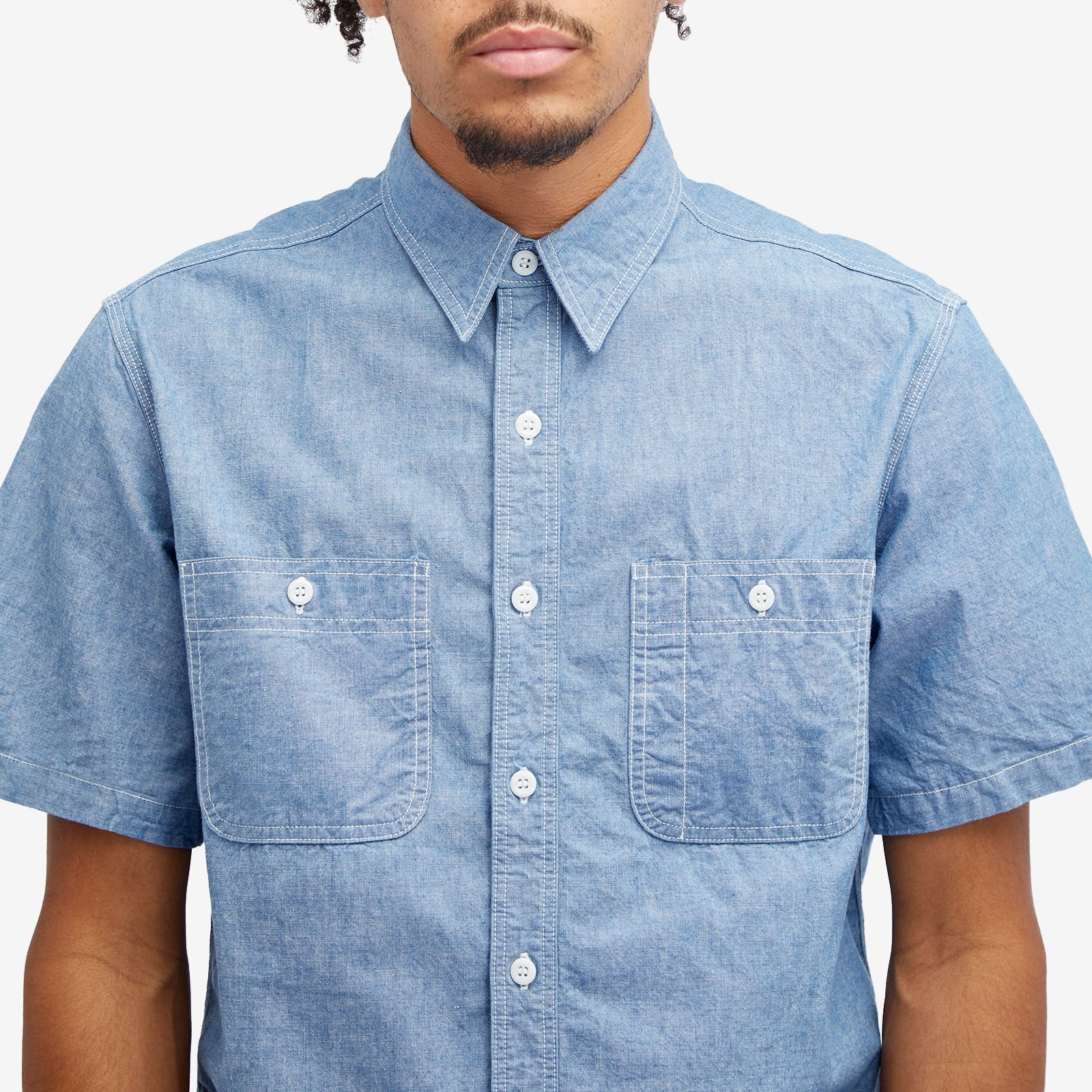 Beams Plus Short Sleeve Chambray Work Shirt - 5