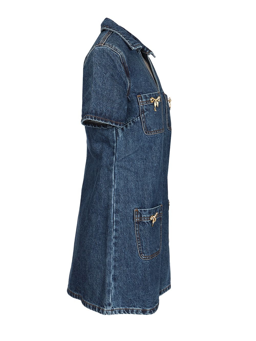 Denim Crystal Bow Mini Dress Dresses Blue - 3