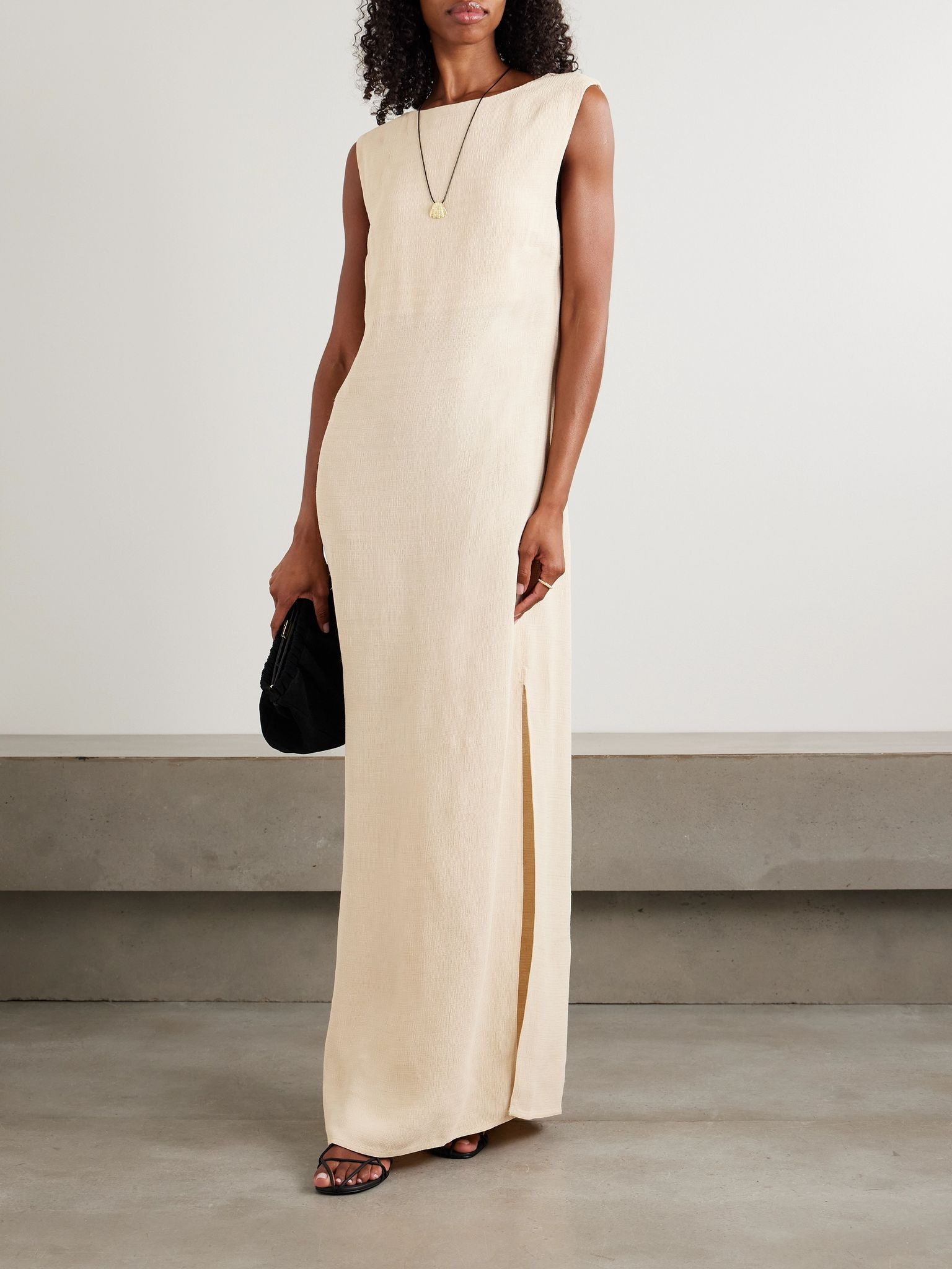 Open-back woven maxi dress Cream - 2