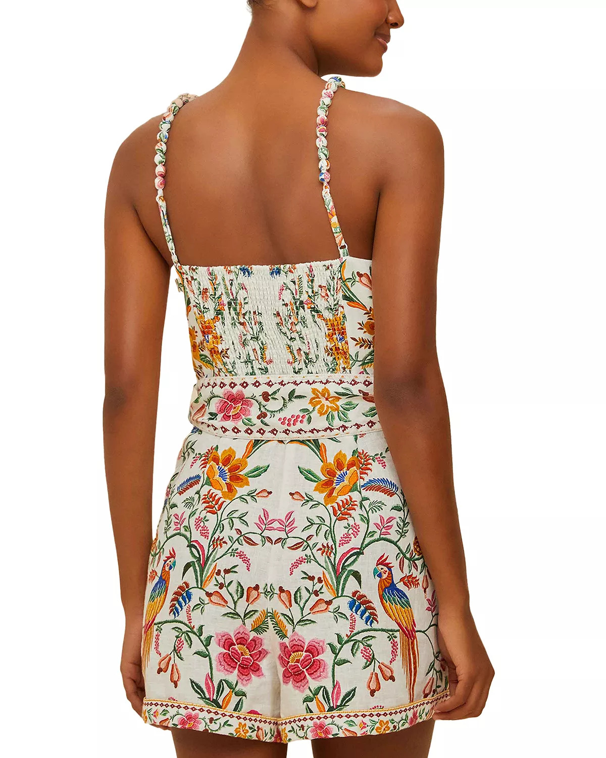 Delicate Forest Off White Linen Romper Swim Cover-Up - 3