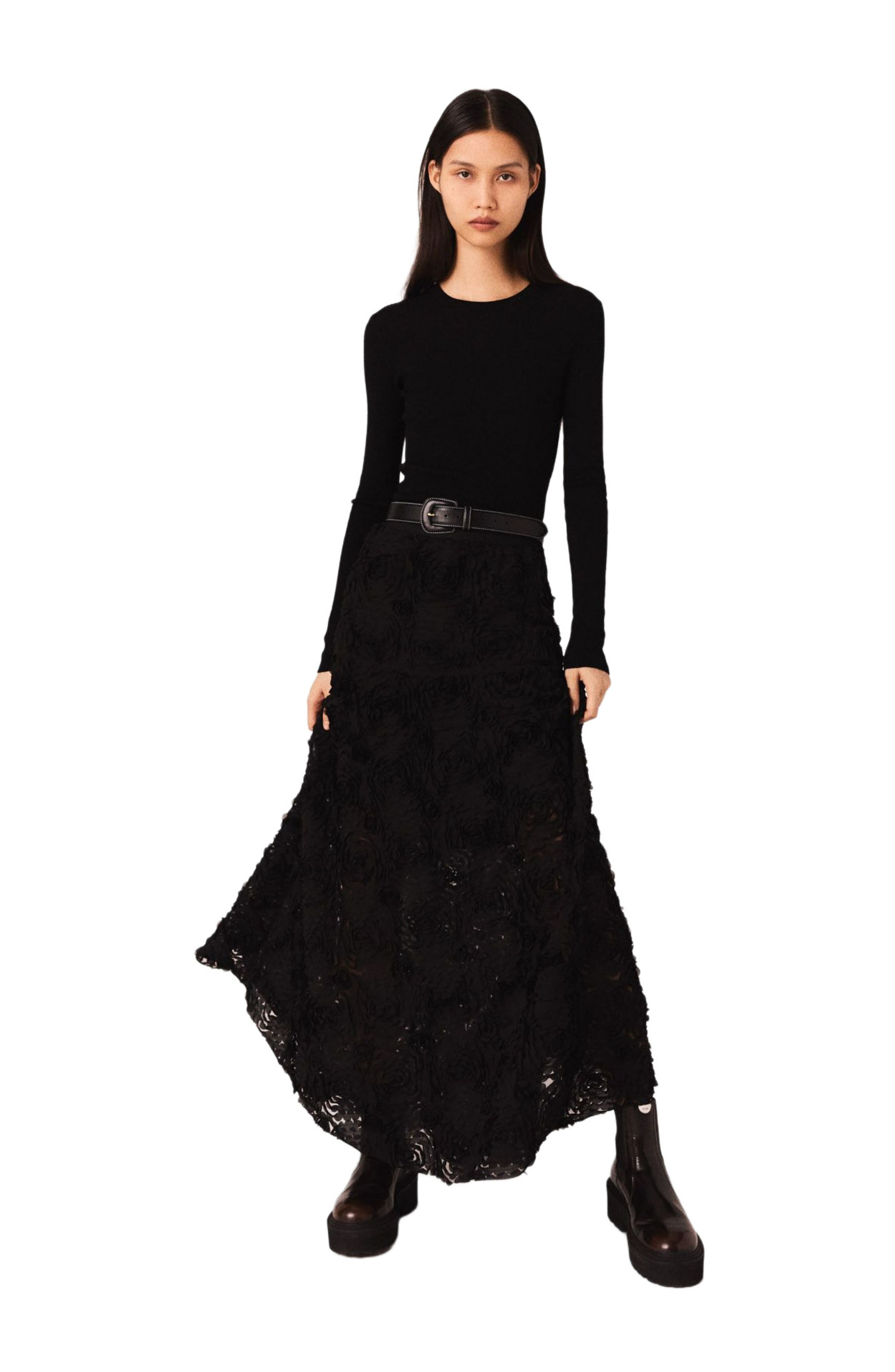 maje Long embroidered skirt in Black at Nordstrom - 4