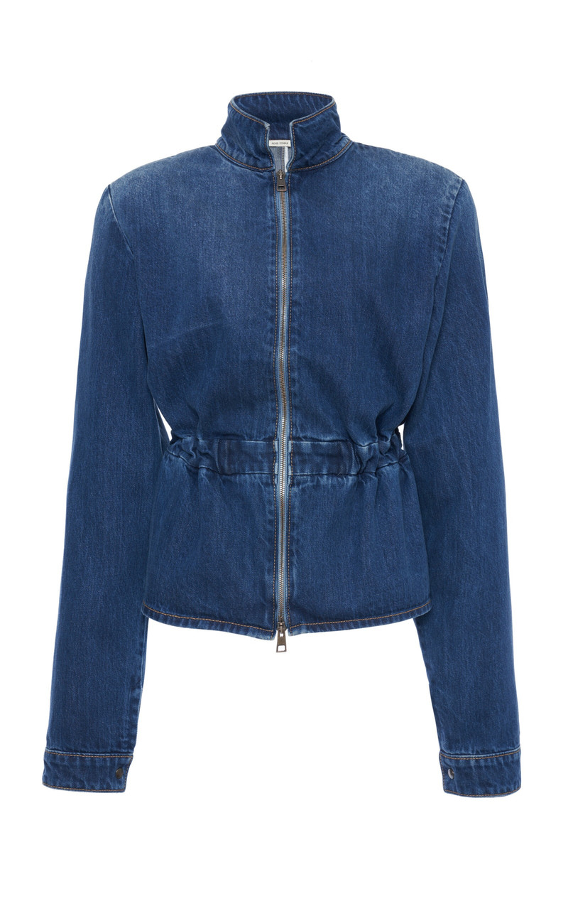 Peplum Cotton Bomber Jacket medium wash - 1
