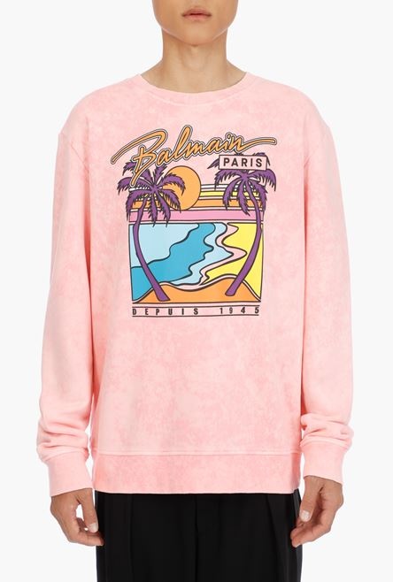 Pink cotton sweatshirt with multicolor Balmain logo - 5