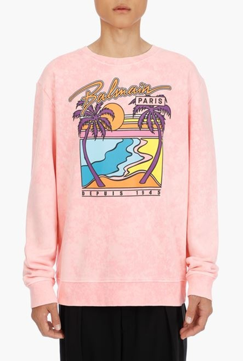 Pink cotton sweatshirt with multicolor Balmain logo 5