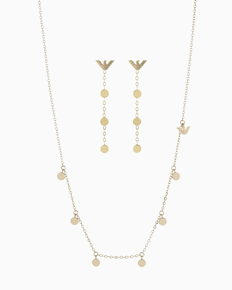 GOLD-TONE STAINLESS STEEL NECKLACE AND EARRINGS SET 1