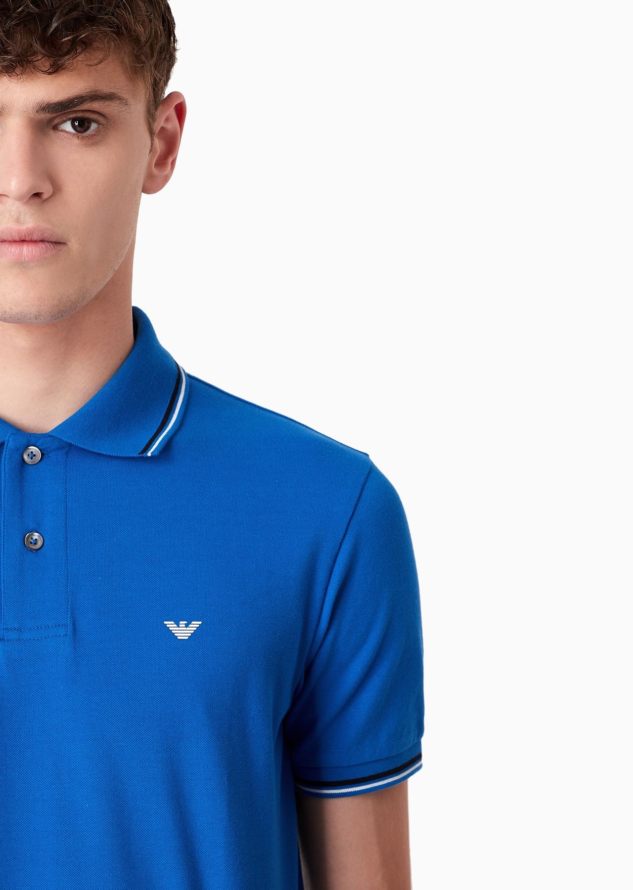 Slim-fit stretch piqué polo shirt with micro eagle - 6