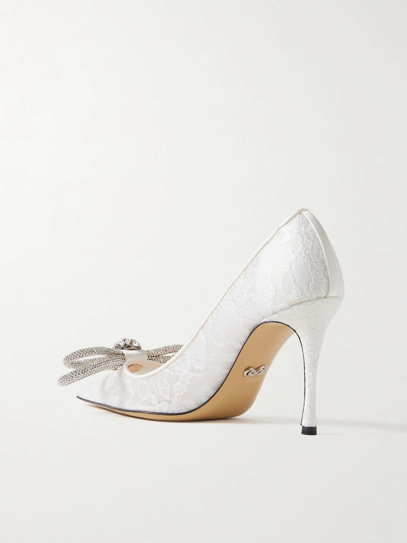 Double Bow crystal-embellished lace pumps - 3