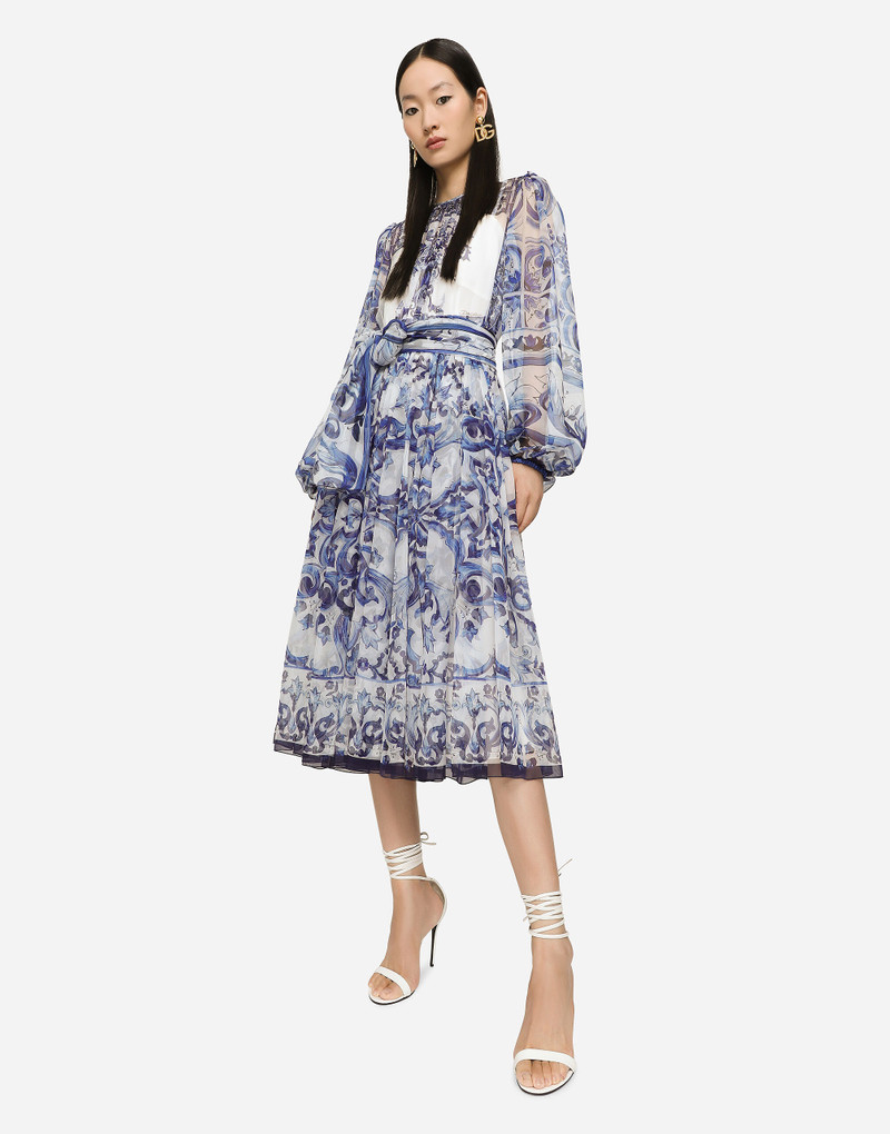 Majolica Print Chiffon Midi Dress 5