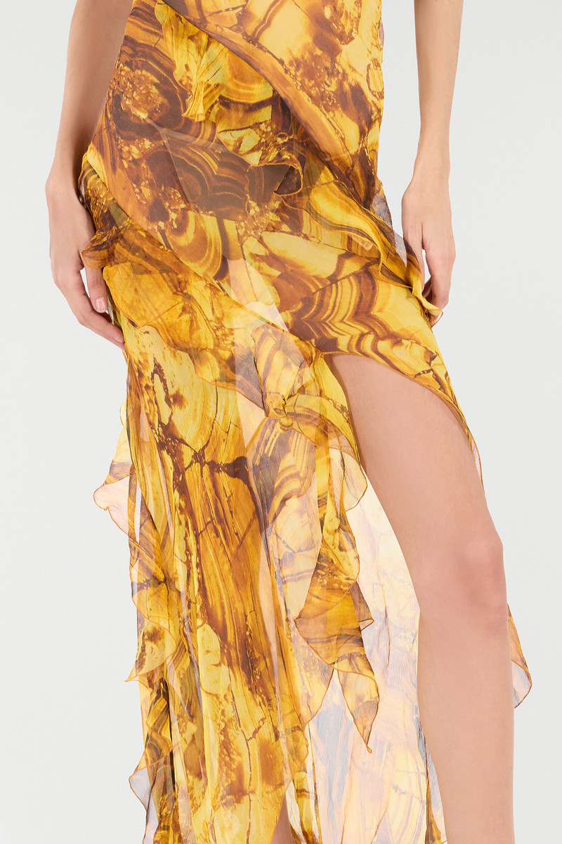 Asymmetric Silk Dress with Amber Print 7