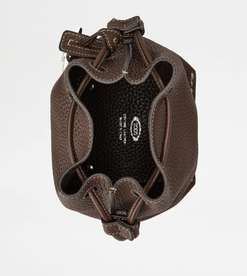 BUCKET BAG IN LEATHER MICRO - BROWN 4