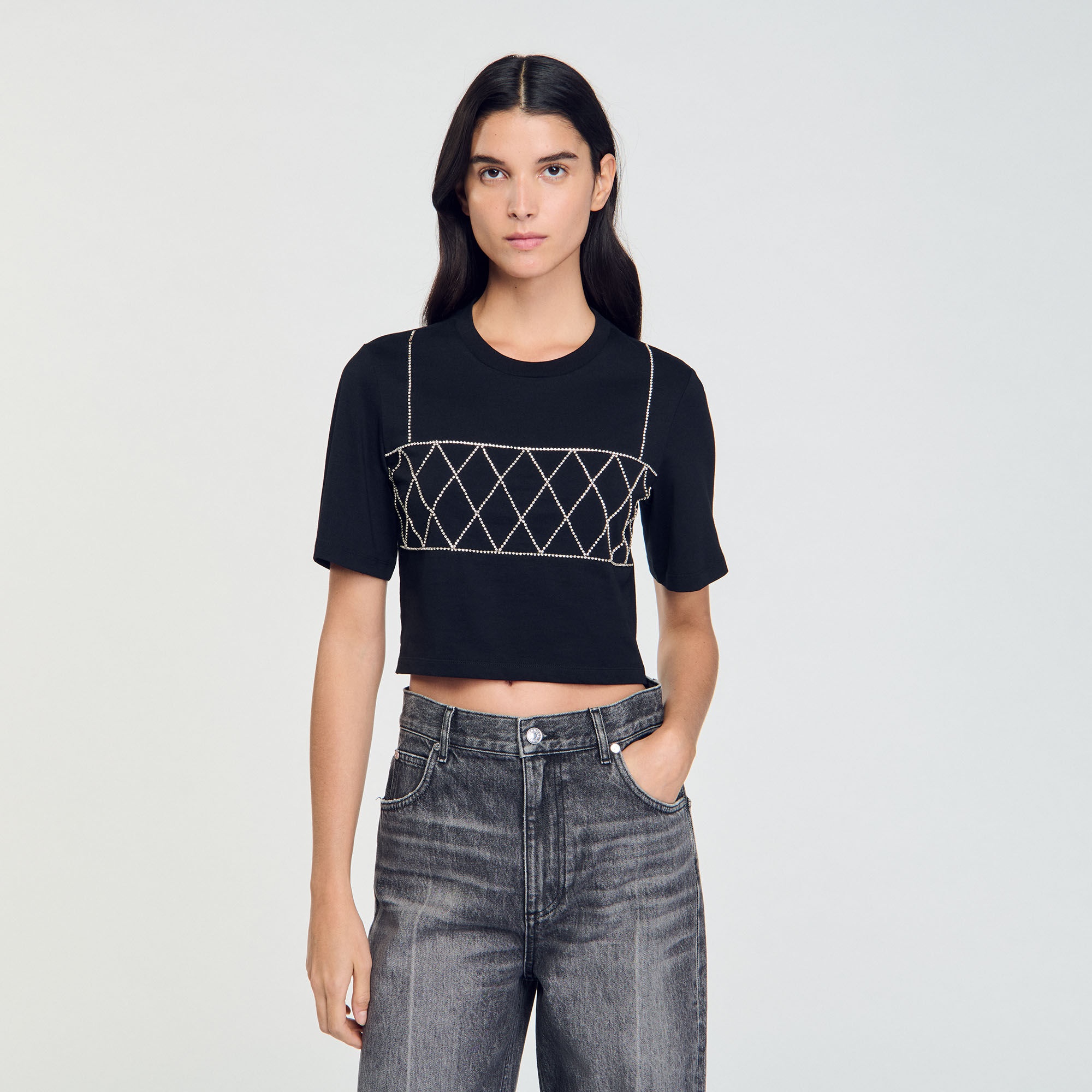 RHINESTONE CROPPED T-SHIRT - 5