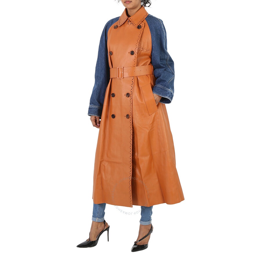 Chloe Ladies Orange / Blue Double-Breasted Trench Coat - 5