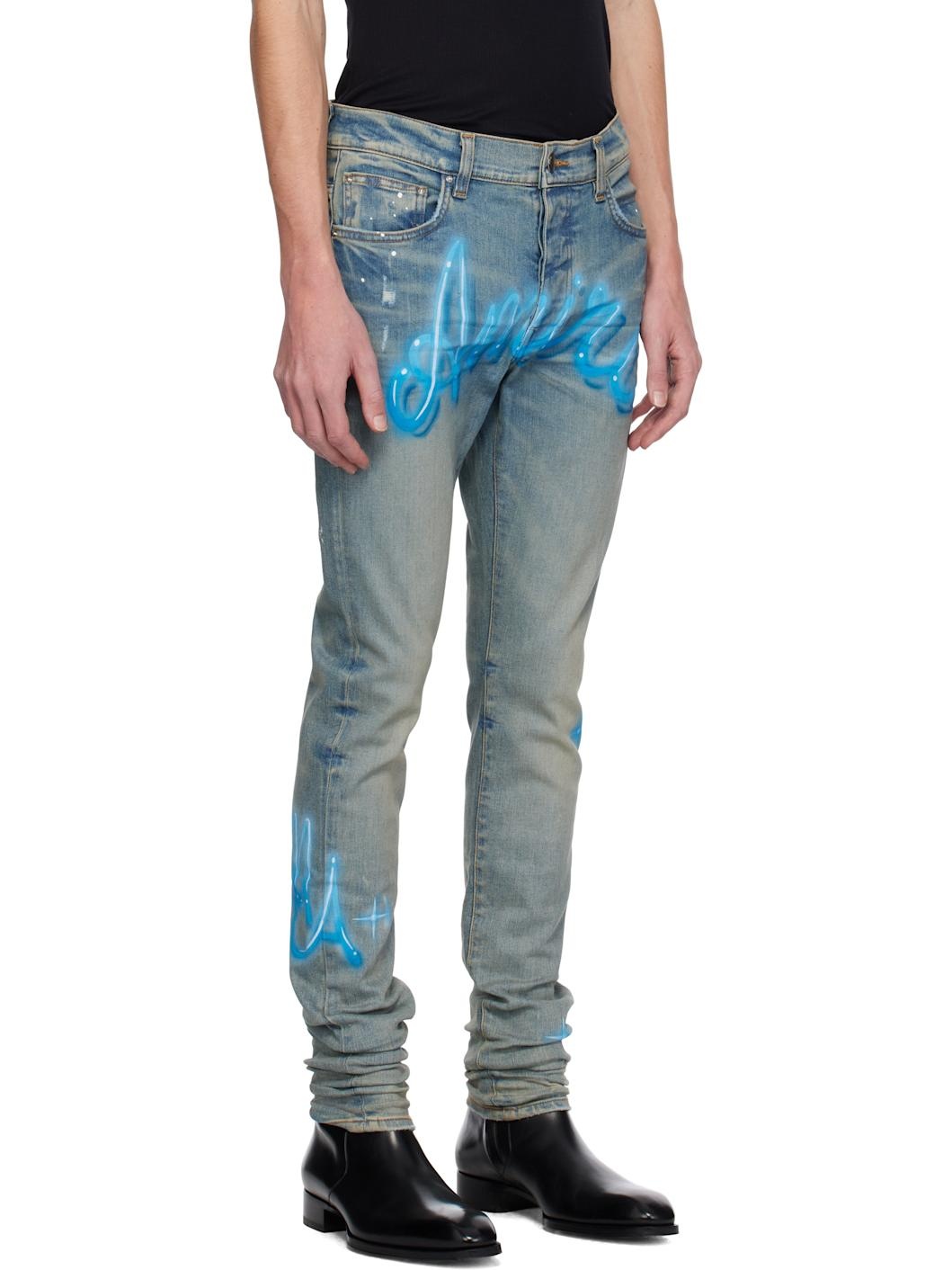 Blue Amiri Airbrush Logo Skinny Jeans - 2