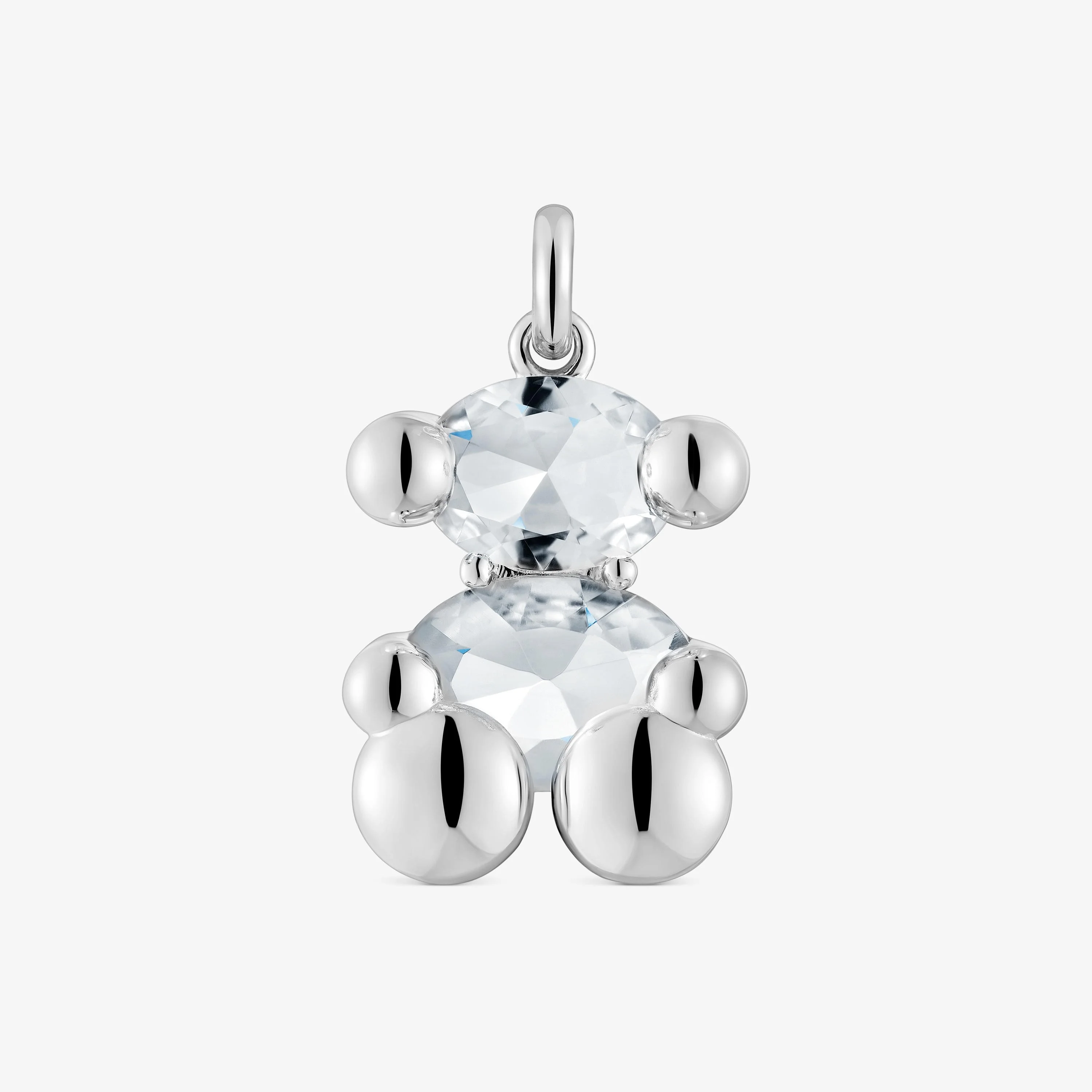 Medium silver and rock crystal quartz bear motif Pendant Color Bear - 1