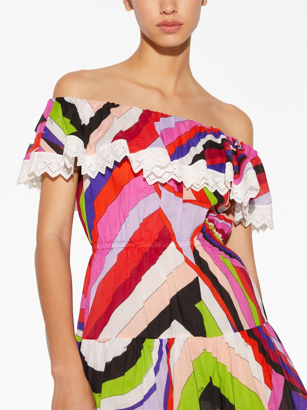 Iride-print off-shoulder cotton dress - 5