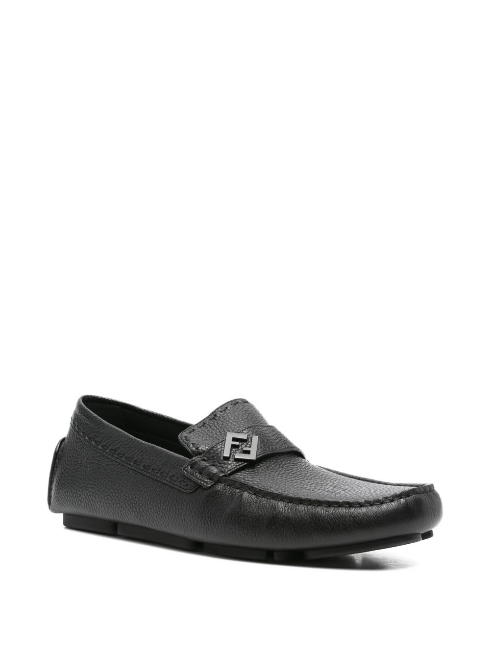 leather logo-plaque loafers - 2