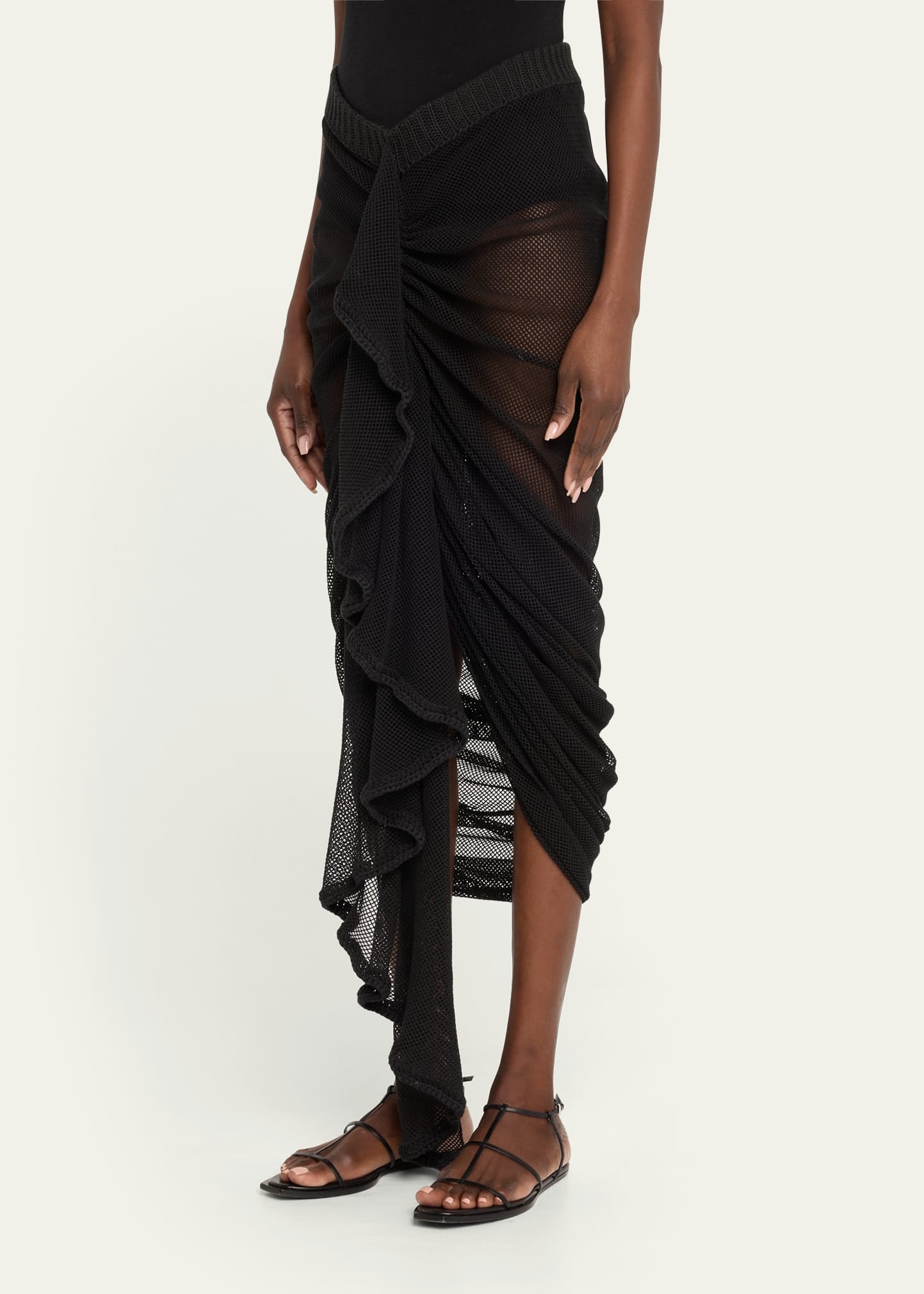 Wave Mesh-Knit Ruched Skirt - 4