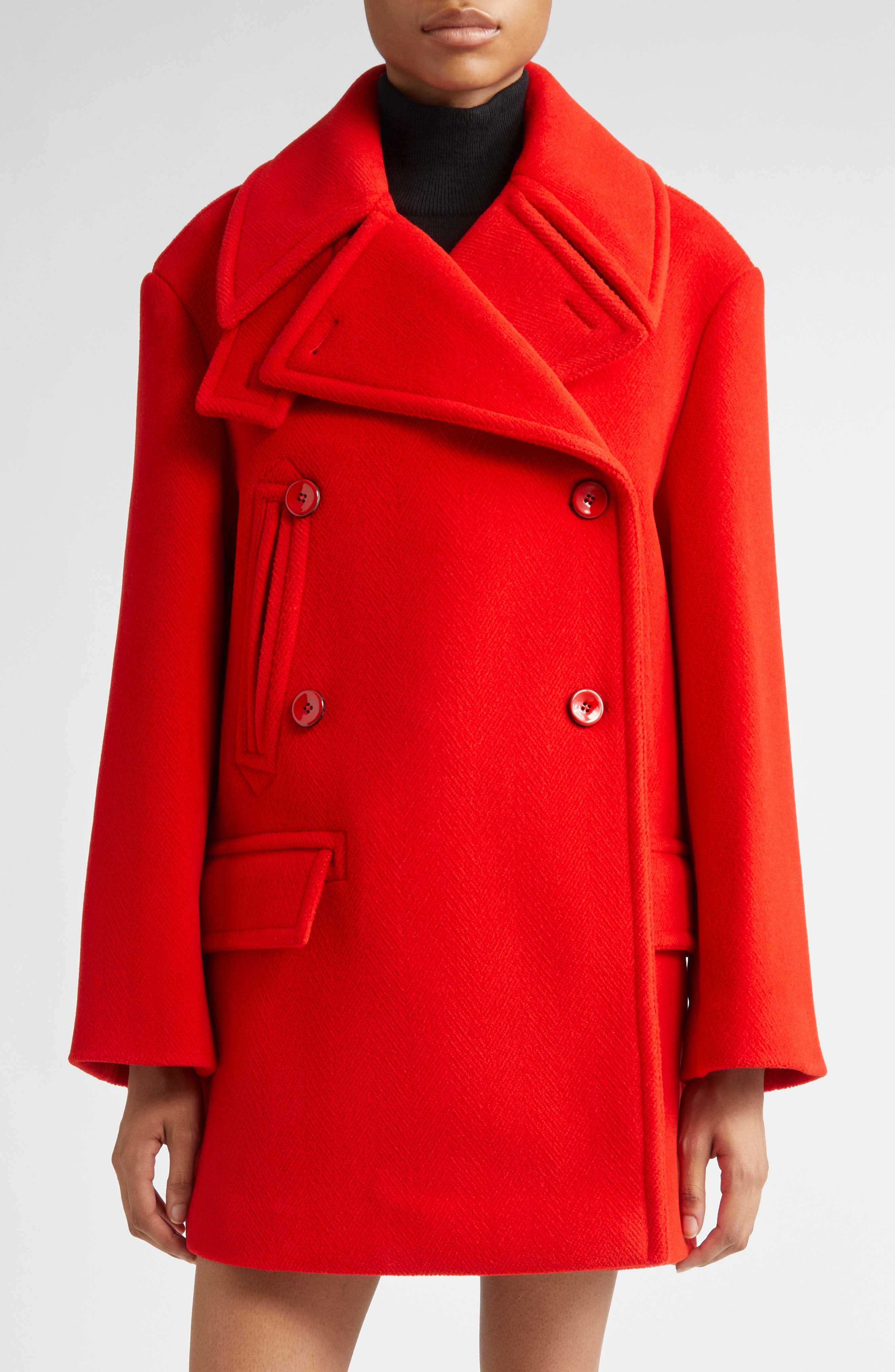 Jil Sander Double Breasted Elongated Wool Peacoat in Strawberry at Nordstrom - 1