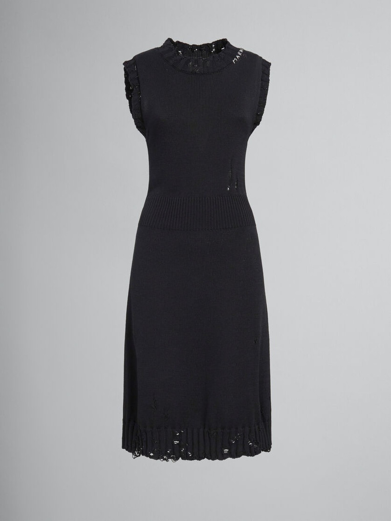 BLACK DISHEVELLED COTTON KNITTED DRESS 1