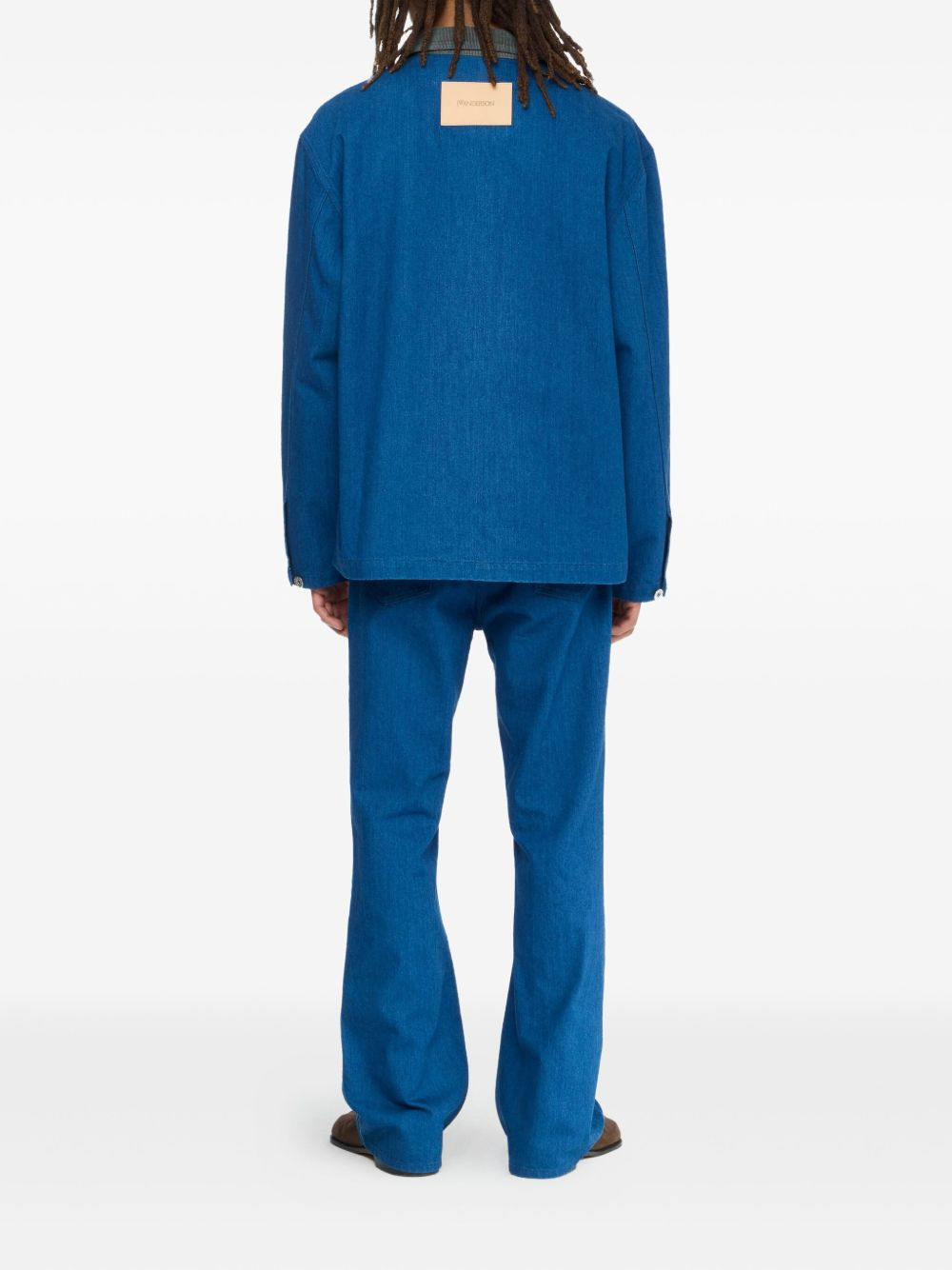corduroy-collar denim polo shirt - 3