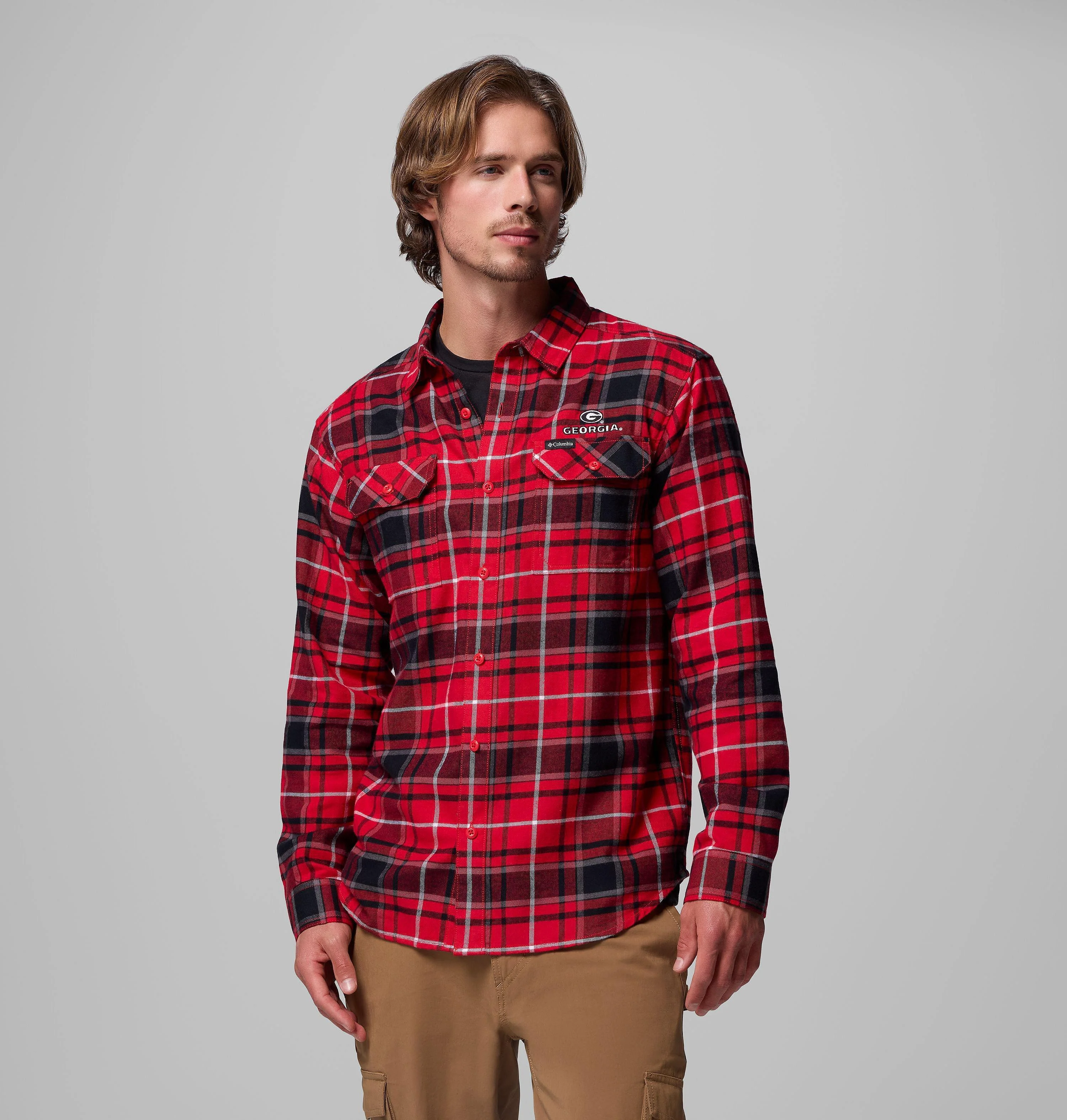 Men's Collegiate Flare Gun Flannel Long Sleeve Shirt - Georgia - 1