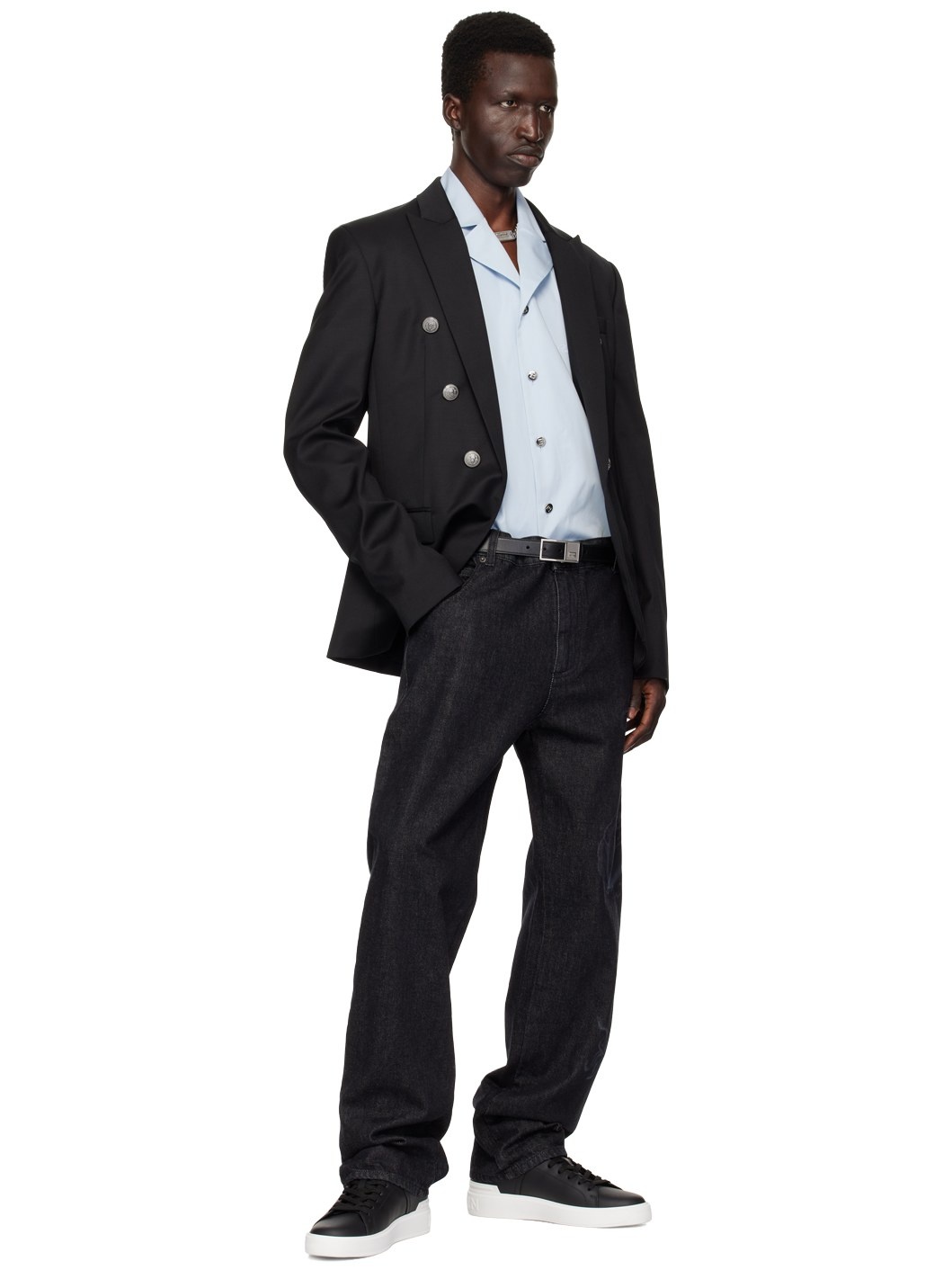 Black Peaked Lapel Blazer - 4
