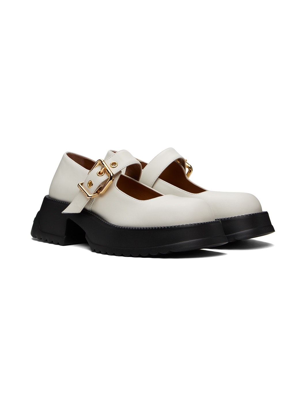 White Leather Mary Jane Loafers - 4