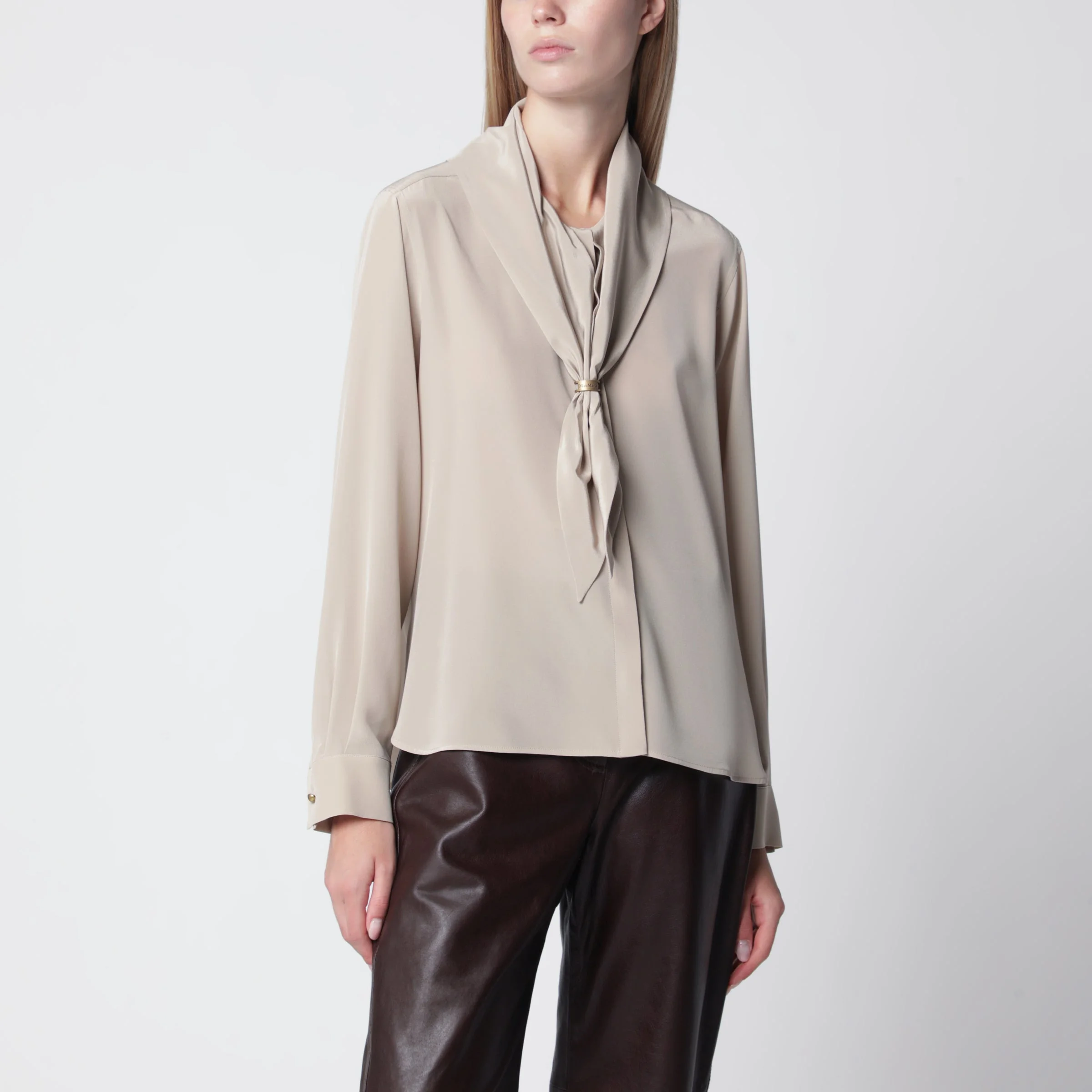 Rock beige silk blouse with scarf - 1