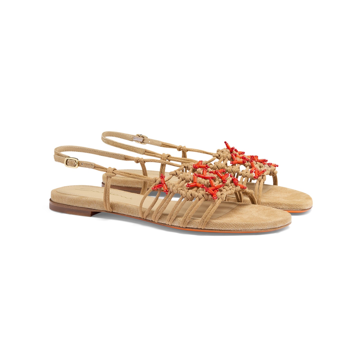 Women's beige suede and corals sandal - 3