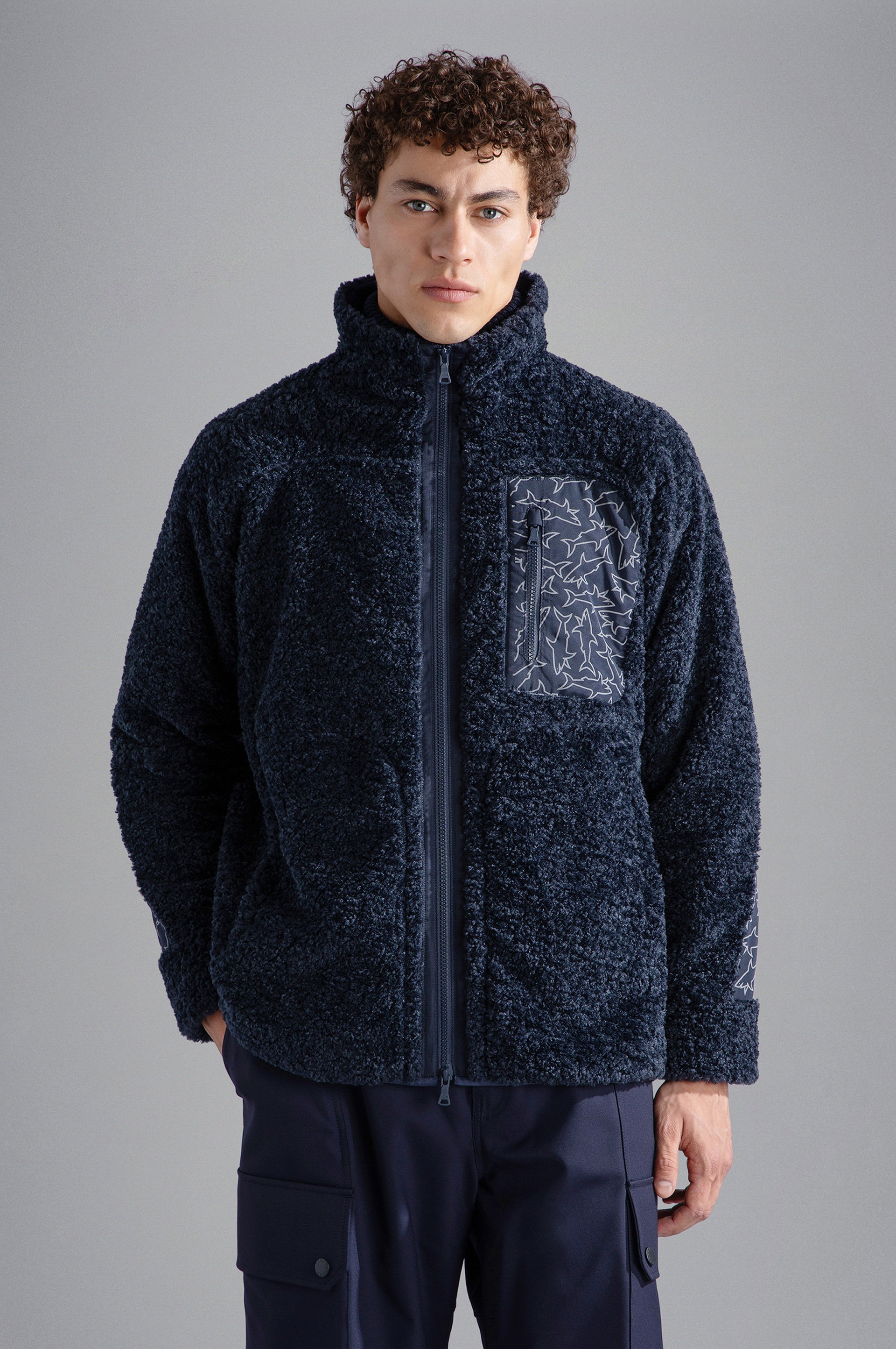 FLEECE WITH CONSTRASTING SHARK PATTERN INSERT - 7