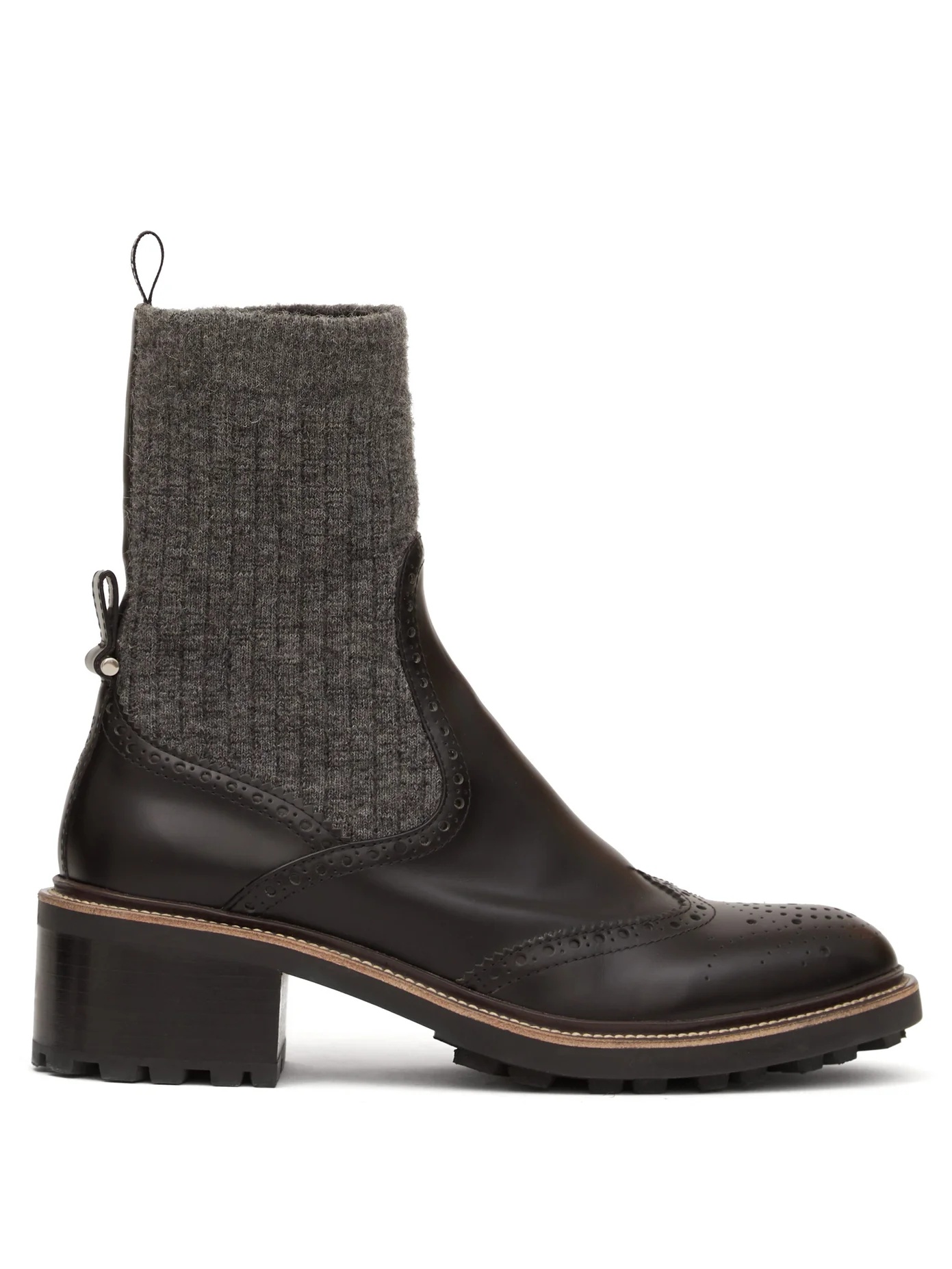 Ribbed-jersey and leather brogue sock boots - 1