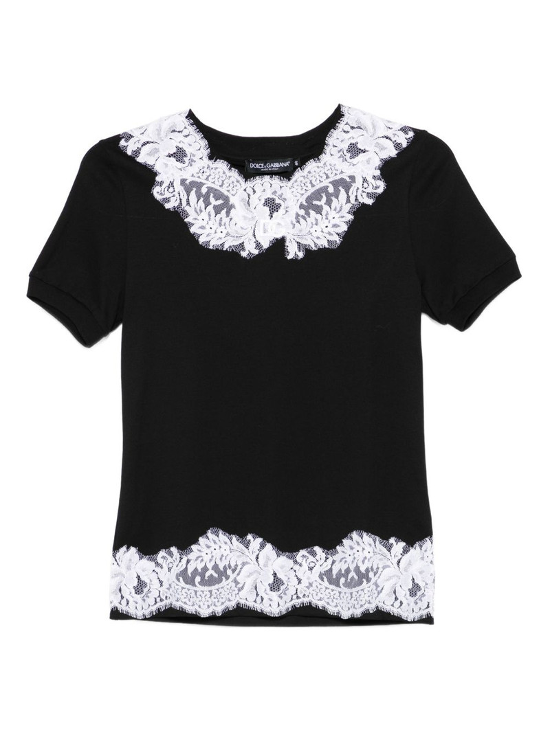 lace-trimmed cotton T-shirt 1
