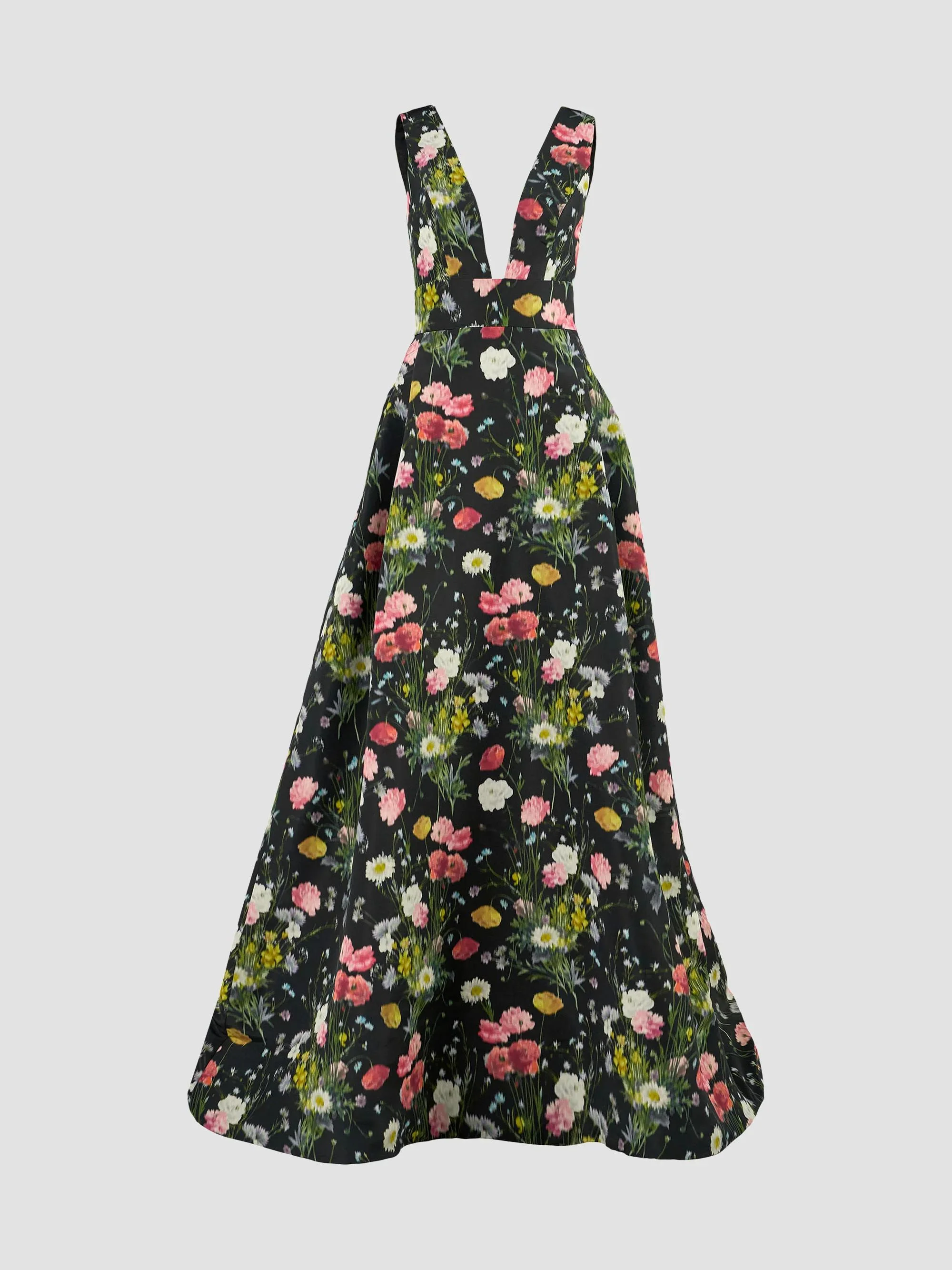 Women's Floral V-Neck Sleeveless Gown - Black Multi - 1