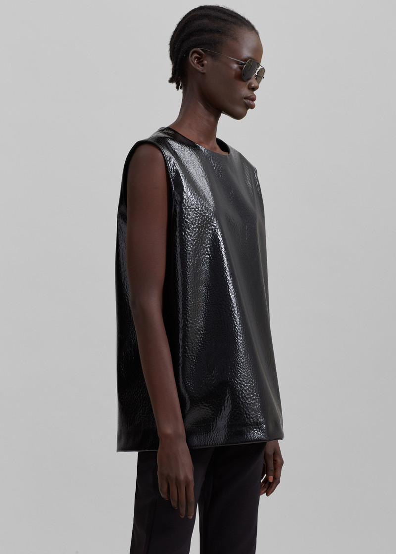 Amaris Crackled Faux Leather Tank Top - Black 9