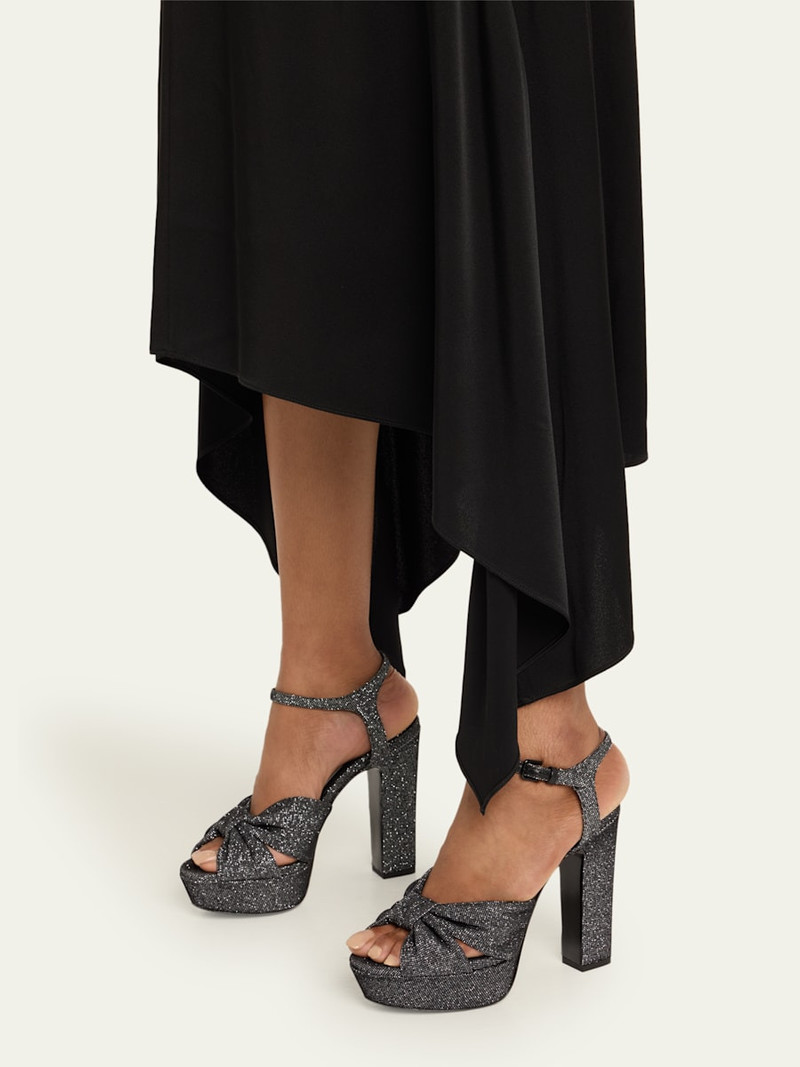 JIMMY CHOO 120mm Heloise Glitter Knot Platform Sandals outlook