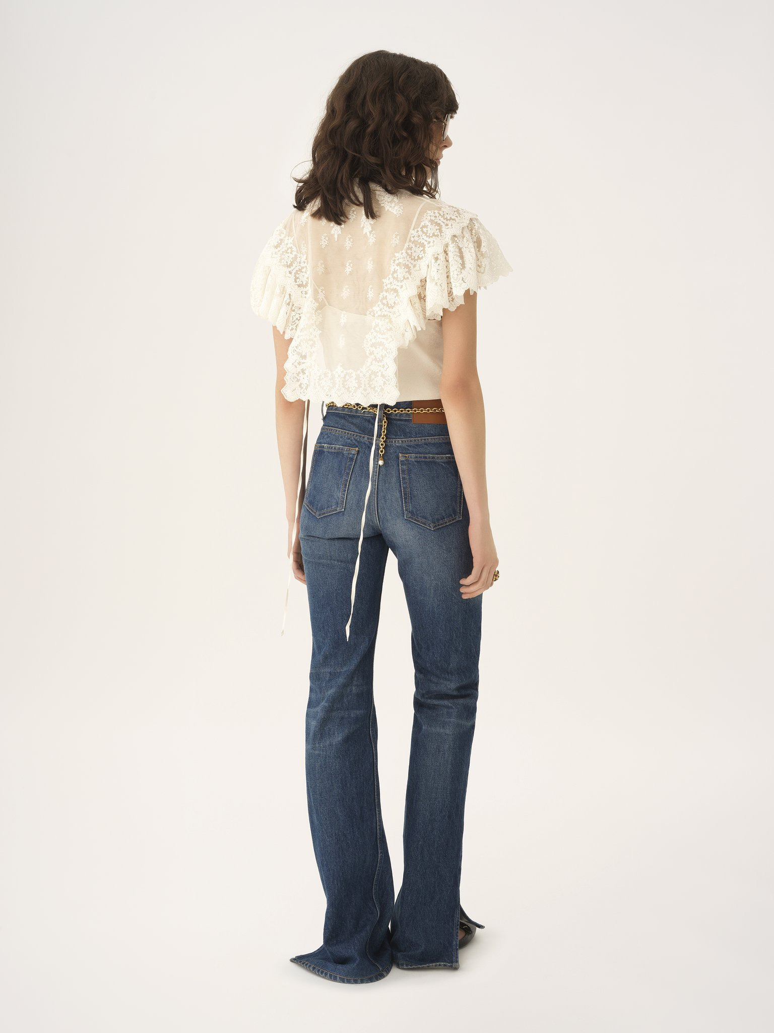 HIGH-NECK CROPPED TOP IN COTTON TULLE & LACE - 5