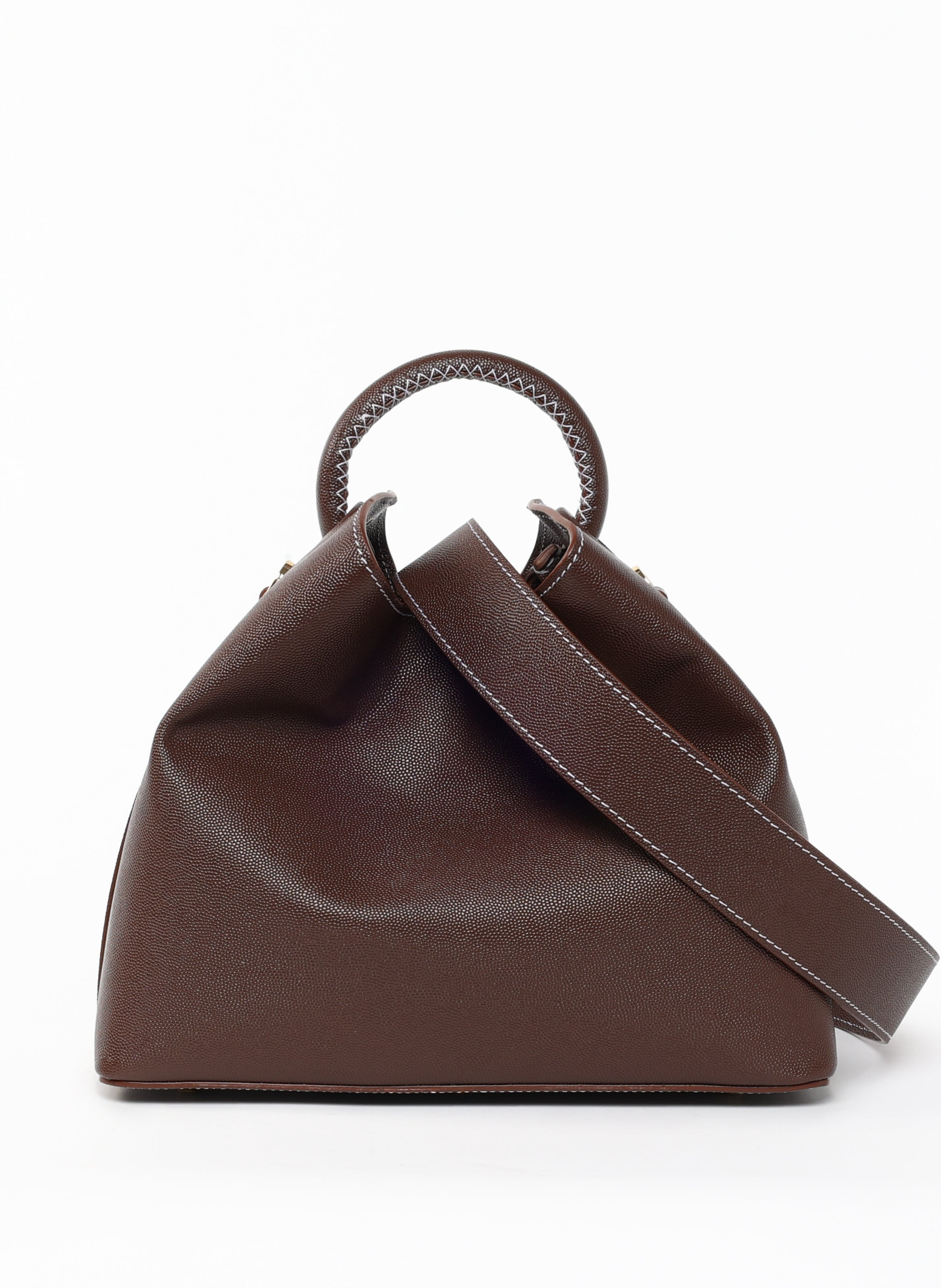 Raisin Caviar Leather Brown White Stitching - 4