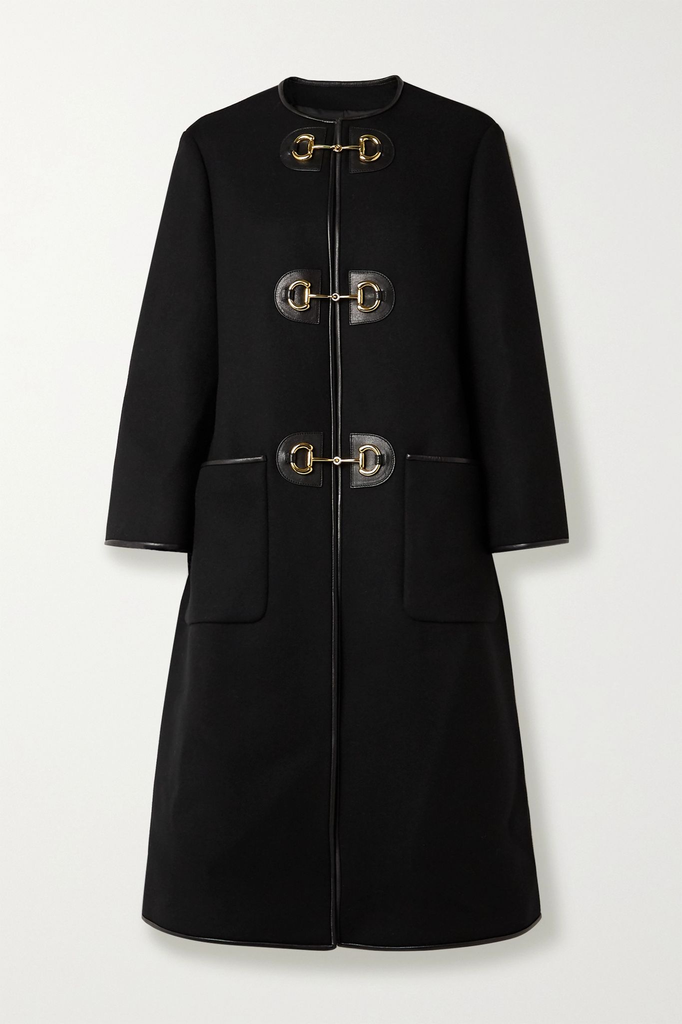 Leather-trimmed wool-blend coat - 1