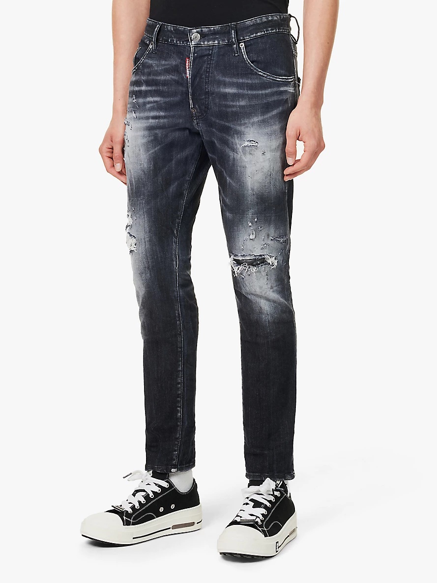 Skater distressed slim-fit tapered-leg stretch-denim jeans - 3