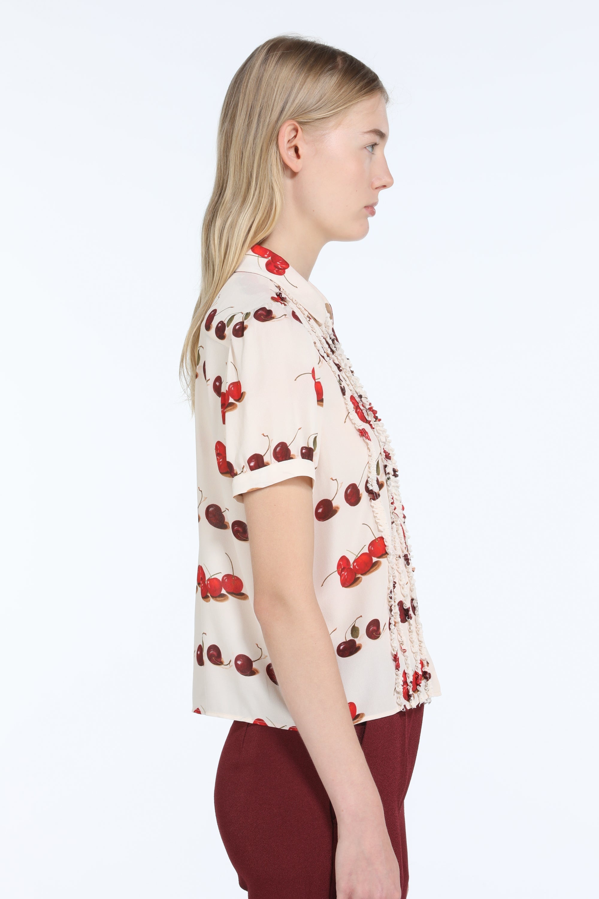CHERRY-PRINT RUFFLED SHORT-SLEEVE SHIRT - 3