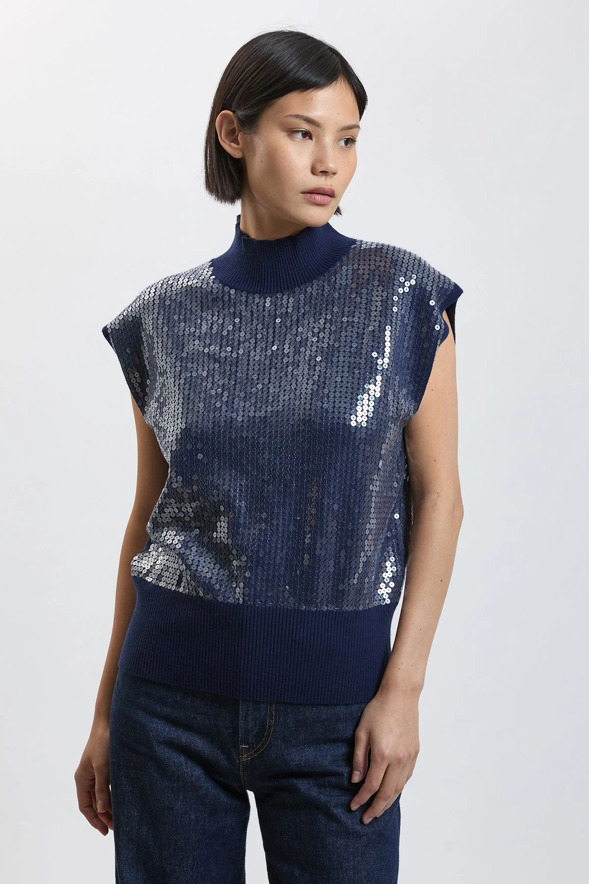 Petite Sequin Cosy Knit Sleeveless Tank Top - 1