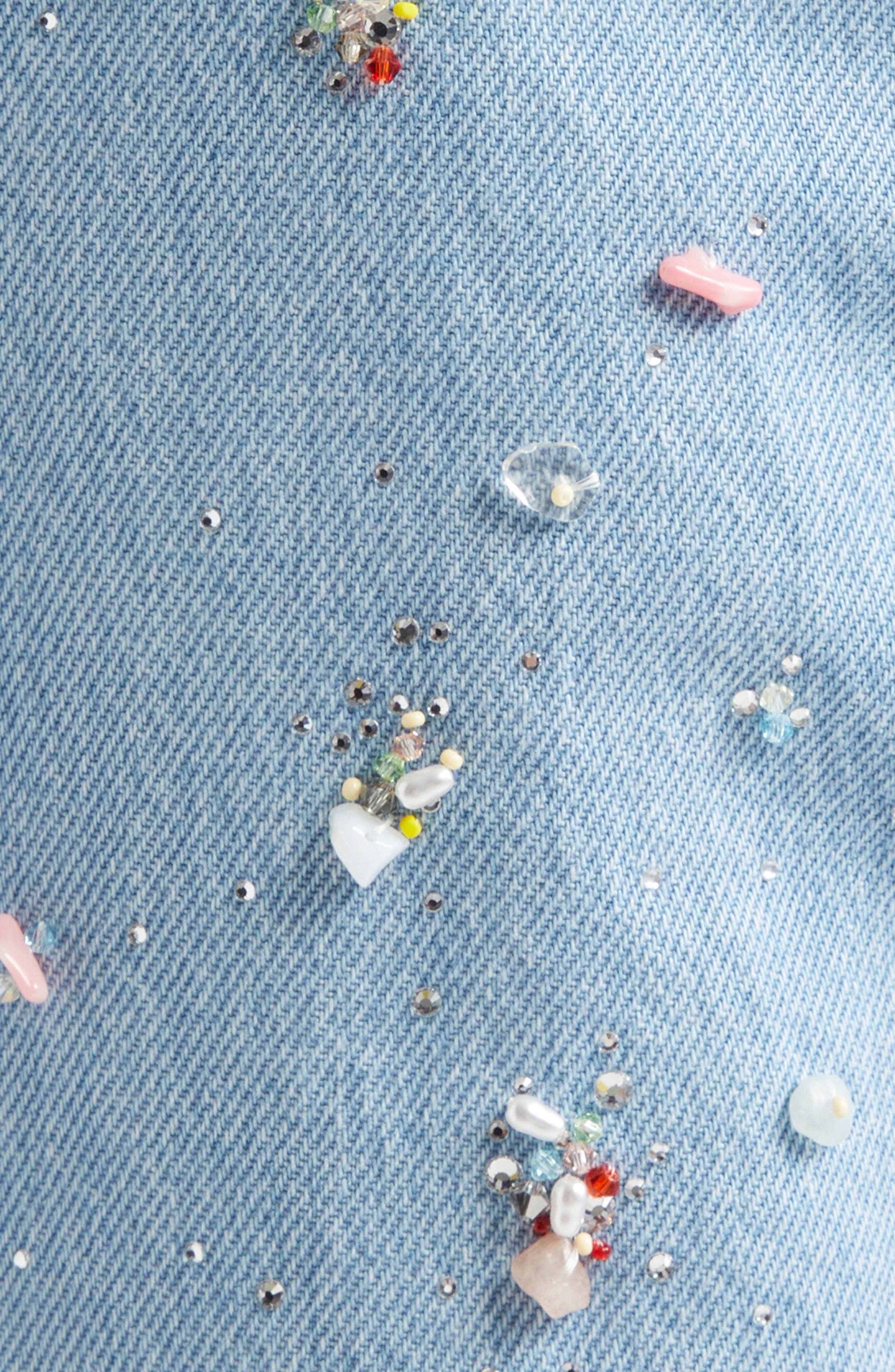 Versace Embellished Straight Leg Jeans in Light Blue at Nordstrom - 7