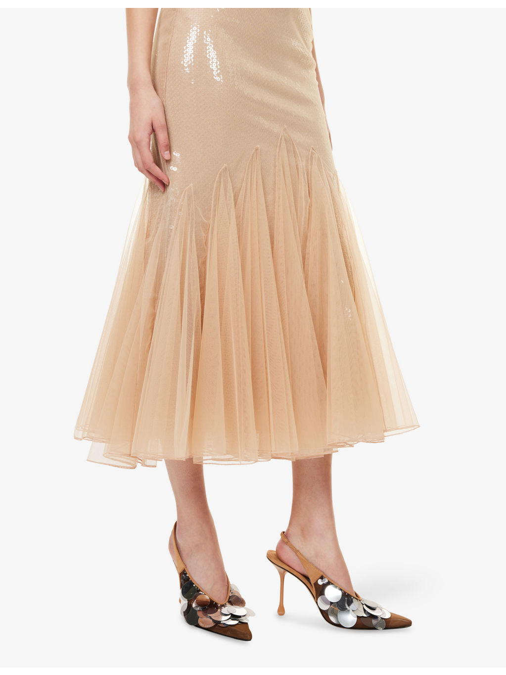 Sequin Ruffled Woven Midi Dress - 6