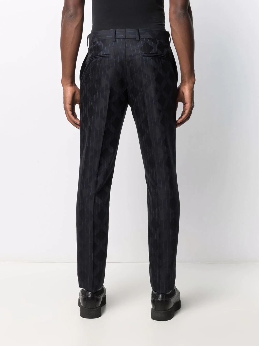 rhombus-pattern pinstripe wool trousers - 4