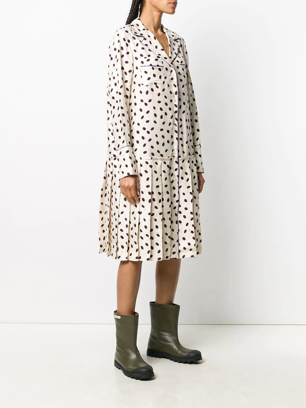 dotted contrast-trim shirt dress - 3