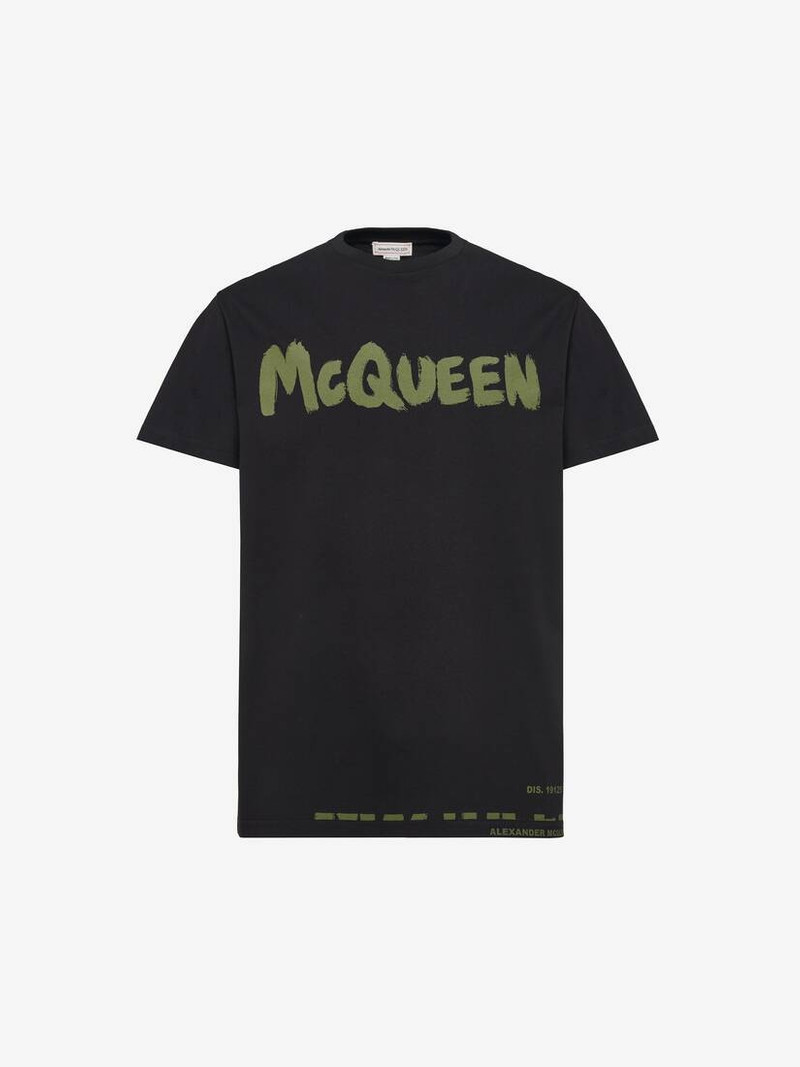 Men's McQueen Graffiti T-shirt in Black/khaki 1