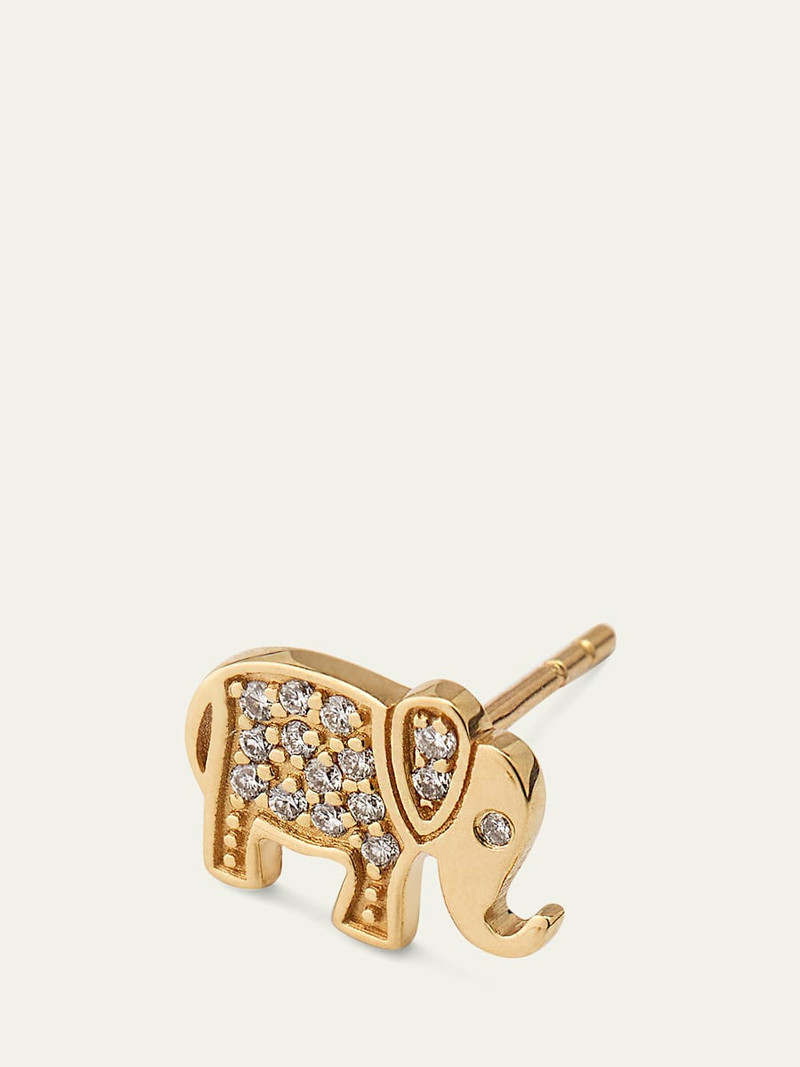 SYDNEY EVAN 14k Yellow Gold Diamond Elephant Stud Earring, Single outlook