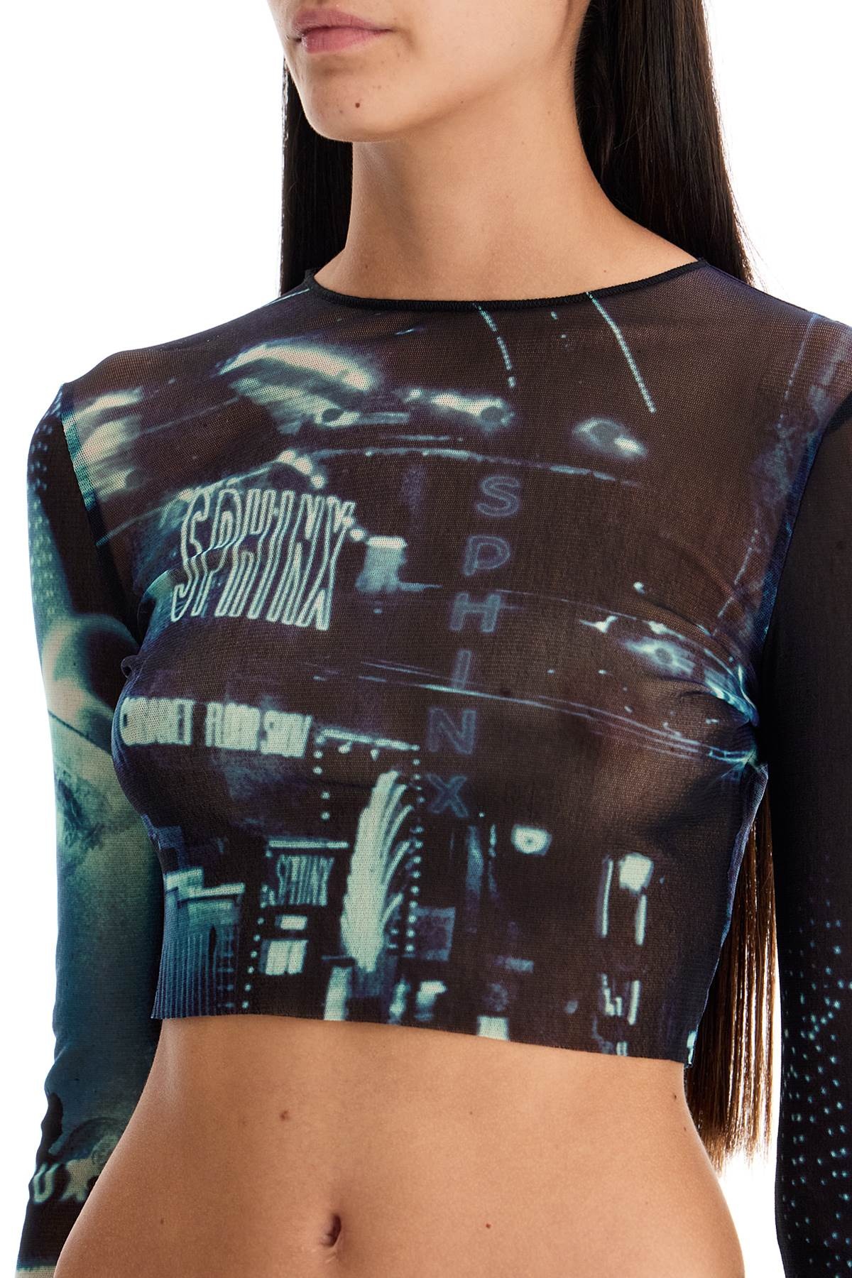 PIGALLE PRINTED TULLE CROP TOP WITH - 5